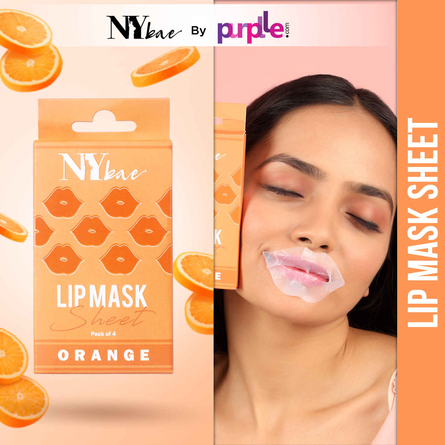 Buy NY Bae Lip Mask Sheet - Pack Of 4 | De-Pigmentation | 95 % Natural Ingredients | Instant Hydration | Bio Cellulose Mask | Alcohol Free - Orange - Purplle