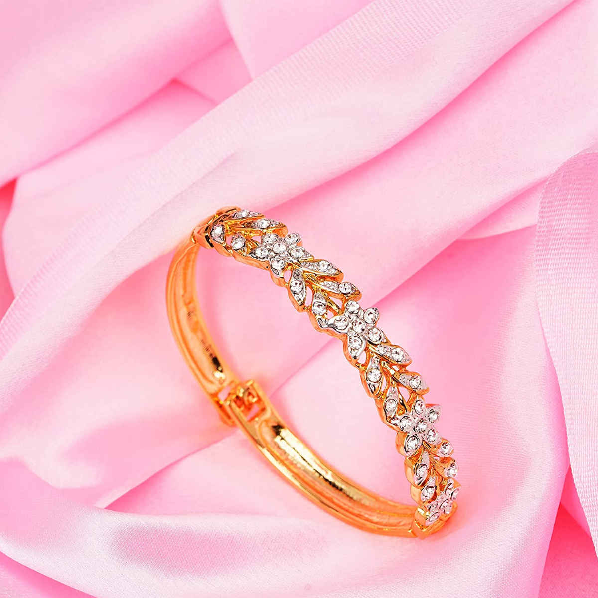 Buy Estele Gold Plated Flower Designer Cuff Bracelet with Crystals for Girls/Women - Purplle