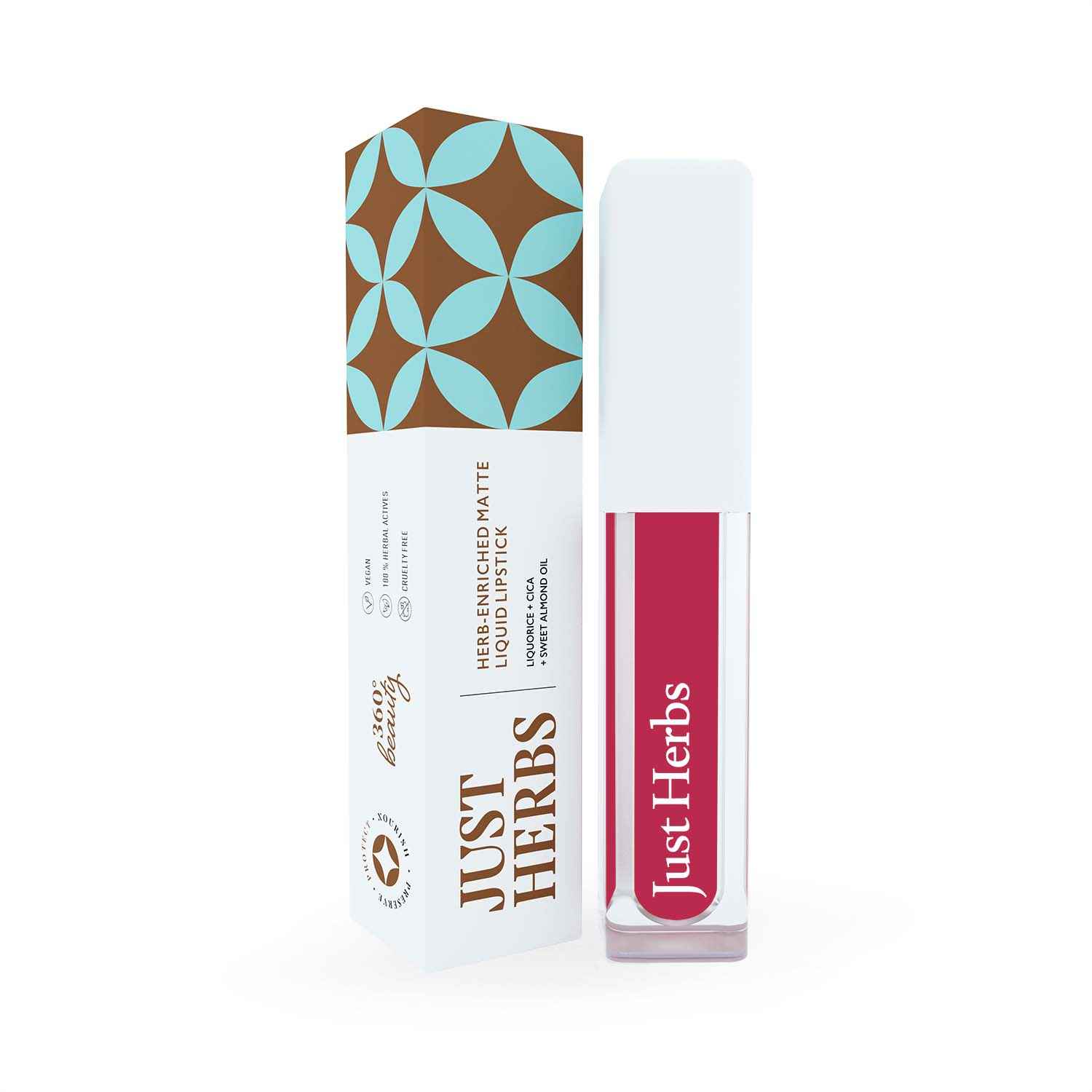 Buy Just Herbs Ayurvedic Creamy Matte Long Lasting Liquid Lipstick, Lightweight & Hydrating Lip Colour with Liquorice & Sweet Almond Oil - Peony Pink - Purplle