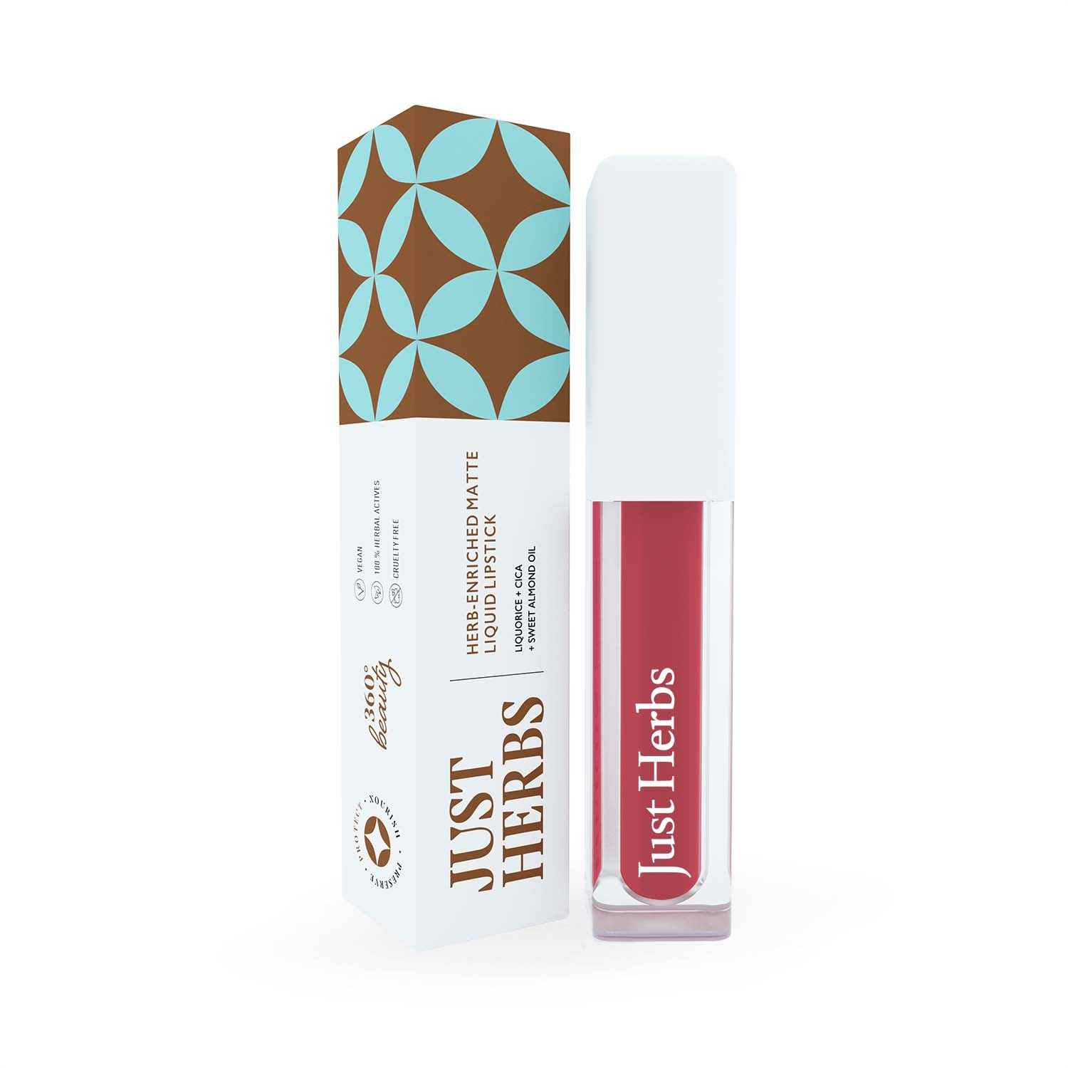 Buy Just Herbs Ayurvedic Creamy Matte Long Lasting Liquid Lipstick, Lightweight & Hydrating Lip Colour with Liquorice & Sweet Almond Oil - Apricot Coral - Purplle