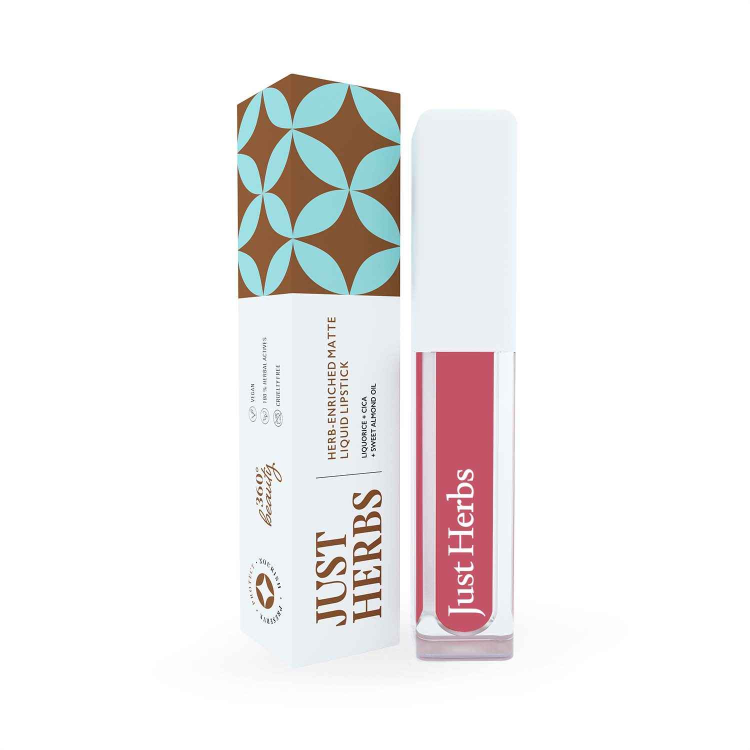 Buy Just Herbs Ayurvedic Creamy Matte Long Lasting Liquid Lipstick, Lightweight & Hydrating Lip Colour with Liquorice & Sweet Almond Oil - Raspberry Pink - Purplle