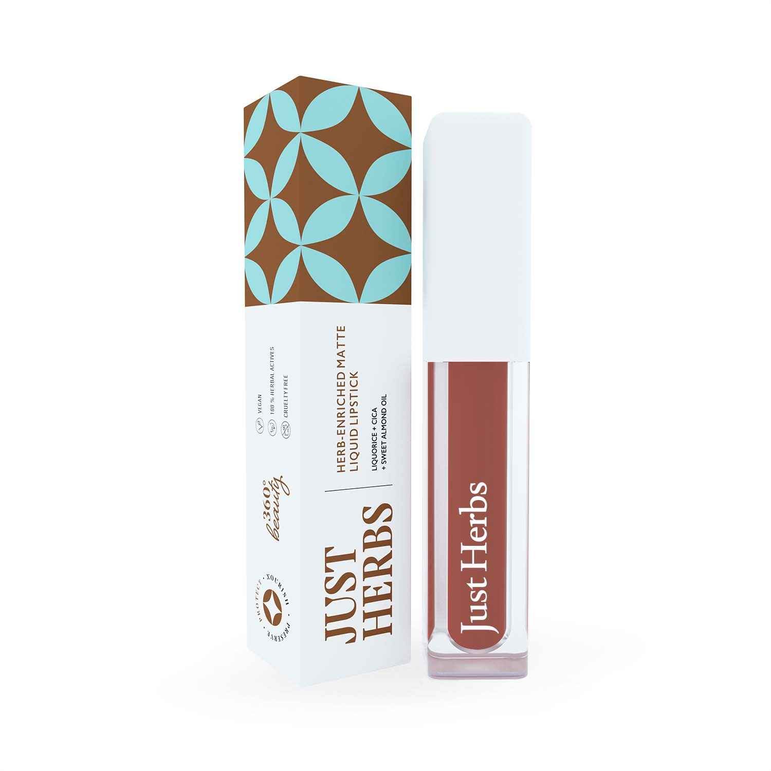 Buy Just Herbs Ayurvedic Creamy Matte Long Lasting Liquid Lipstick, Lightweight & Hydrating Lip Colour with Liquorice & Sweet Almond Oil - Cinnamon Spice - Purplle