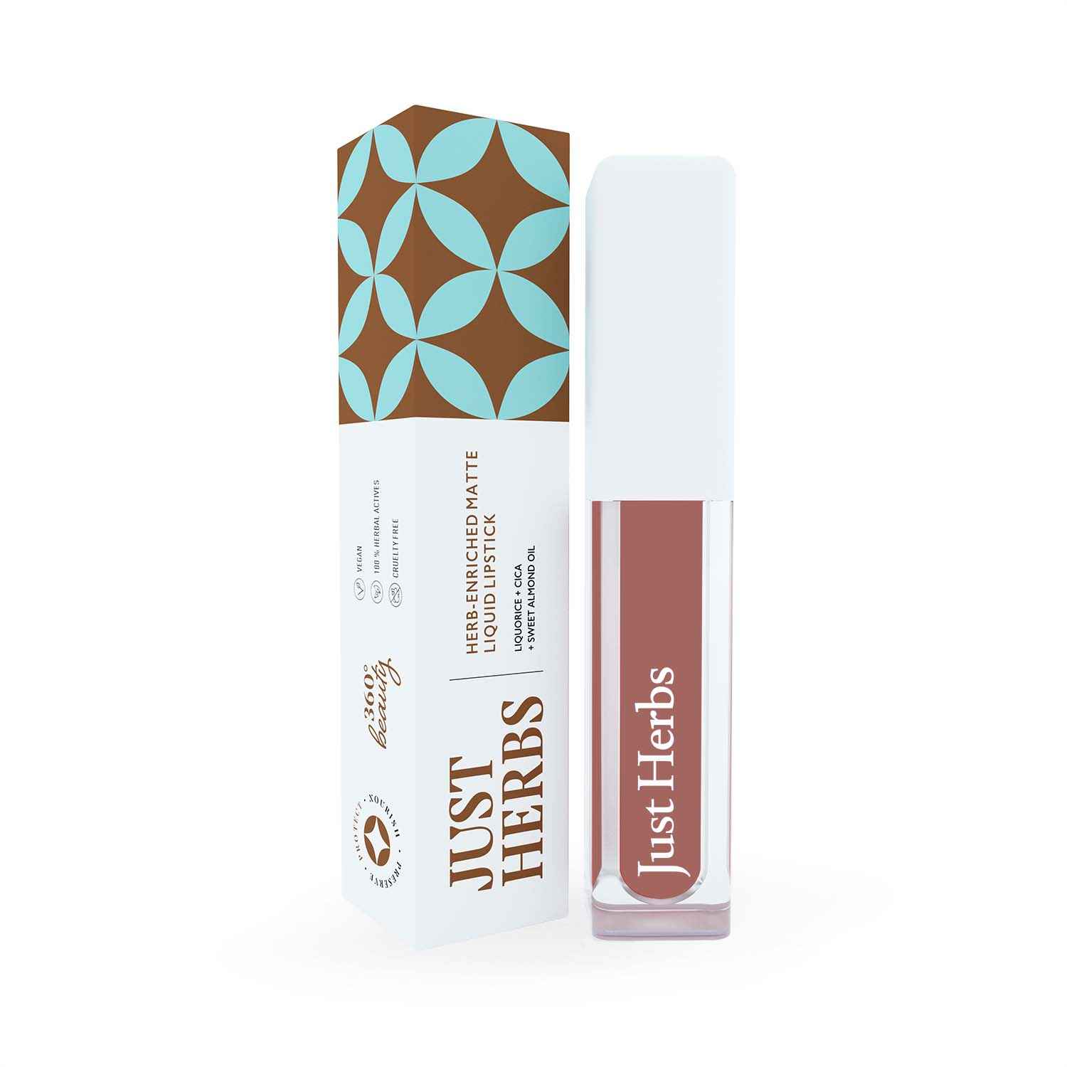 Buy Just Herbs Ayurvedic Creamy Matte Long Lasting Liquid Lipstick, Lightweight & Hydrating Lip Colour with Liquorice & Sweet Almond Oil - Almond glaze - Purplle