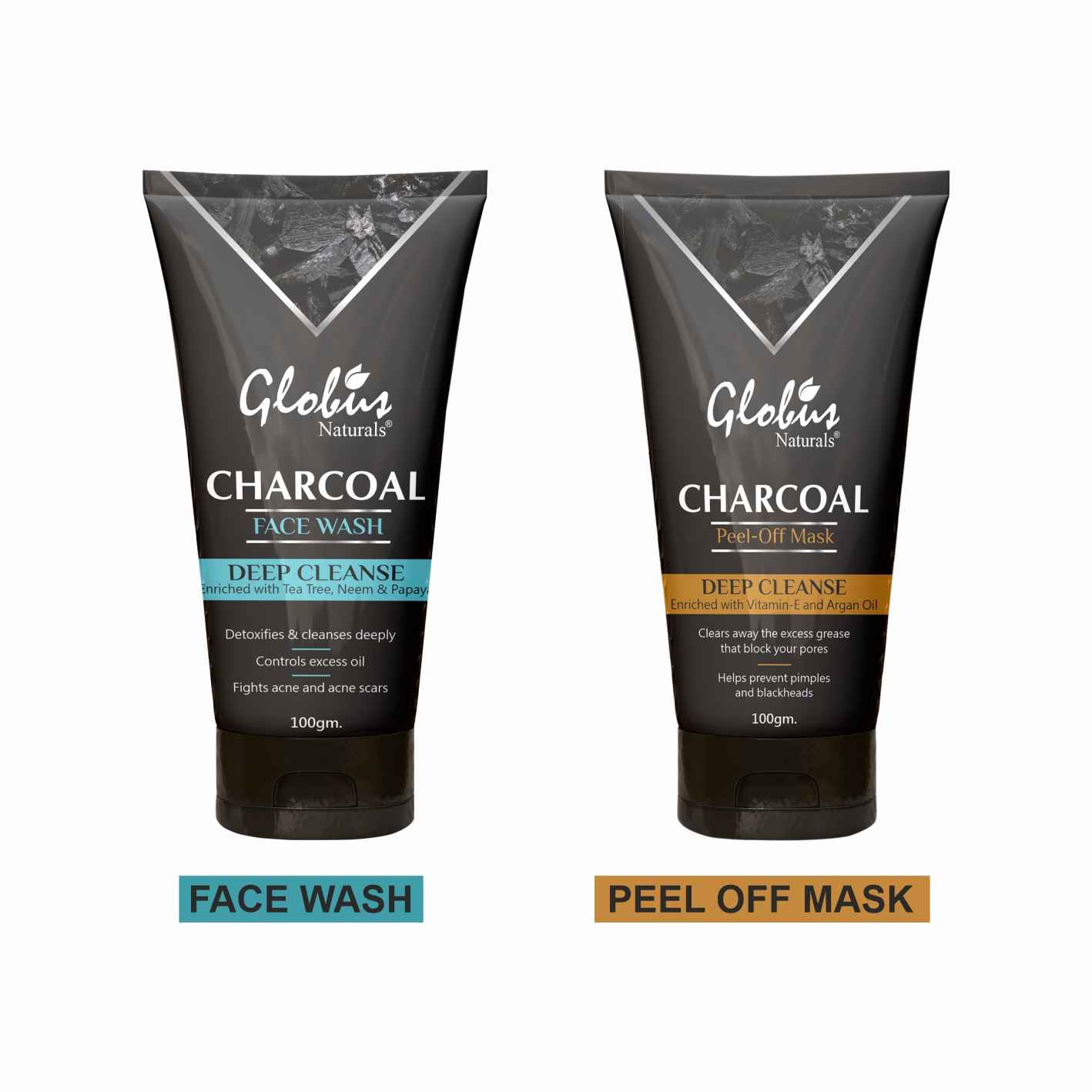 Buy Globus Naturals Charcoal Detoxifying Combo Kit for Exfoliation, Anti-acne & Pimples, Blackhead Removal for Men & Women| Face Wash & Peel Off Mask (2 Items in the set) - Purplle