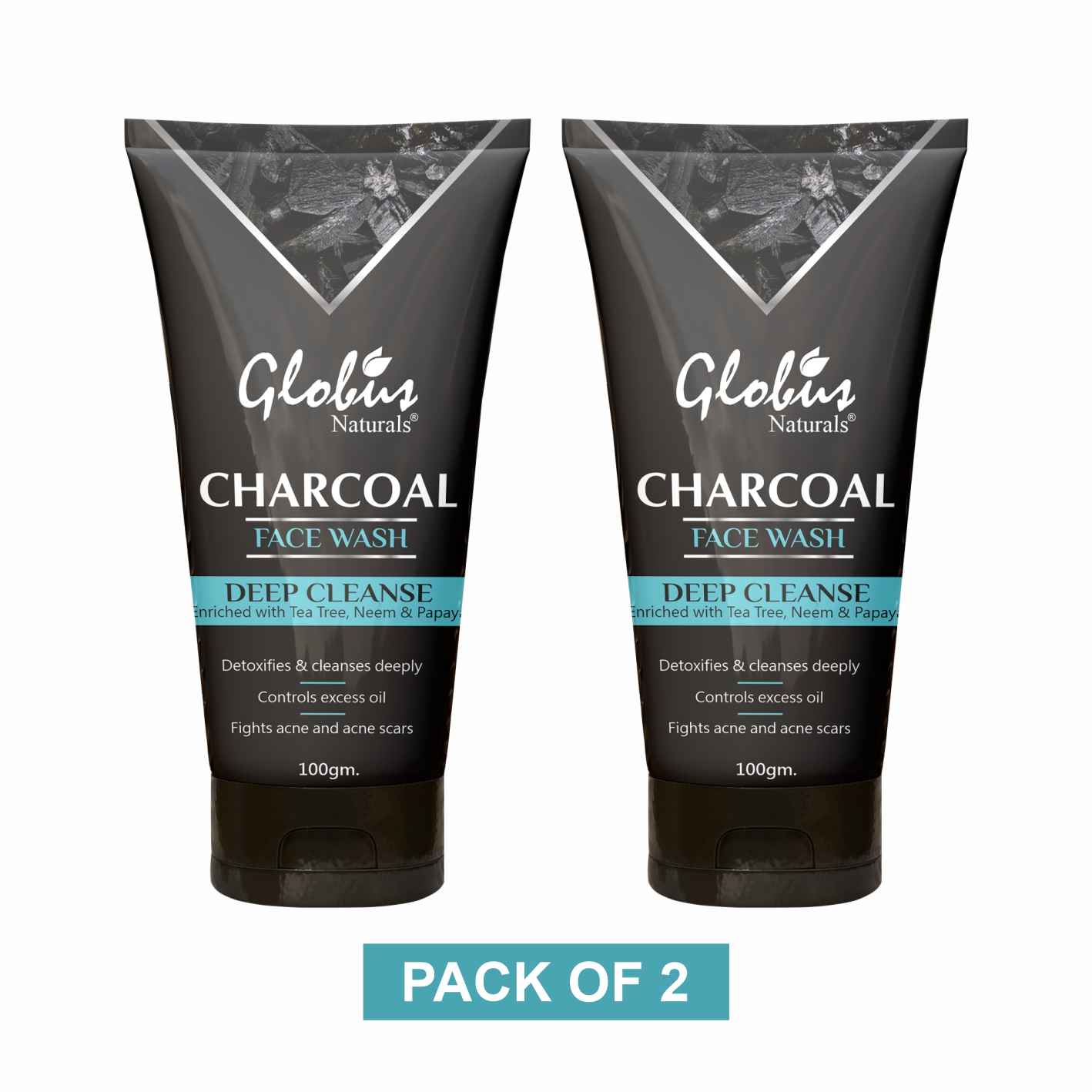 Buy Globus Naturals Charcoal Face Wash Enriched with Tea Tree,Neem & Papaya for Deep Cleanse,Oil Control,Anti-Acne & Pimples, Blackhead Removal Face Wash (200 g) - Purplle
