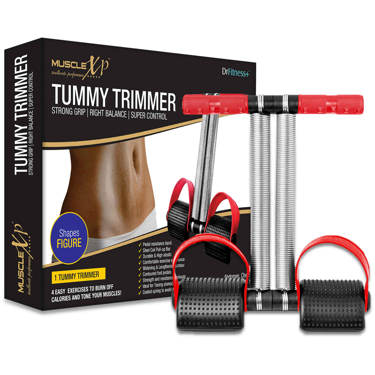 Buy MuscleXP DrFitness+ Tummy Trimmer For Women & Men With Pedal Resistance Band & Steel Coil Pull Up Bar, Workout equipment for Home Workout, Perfect for Arms, Legs, Hips & Thighs - Purplle
