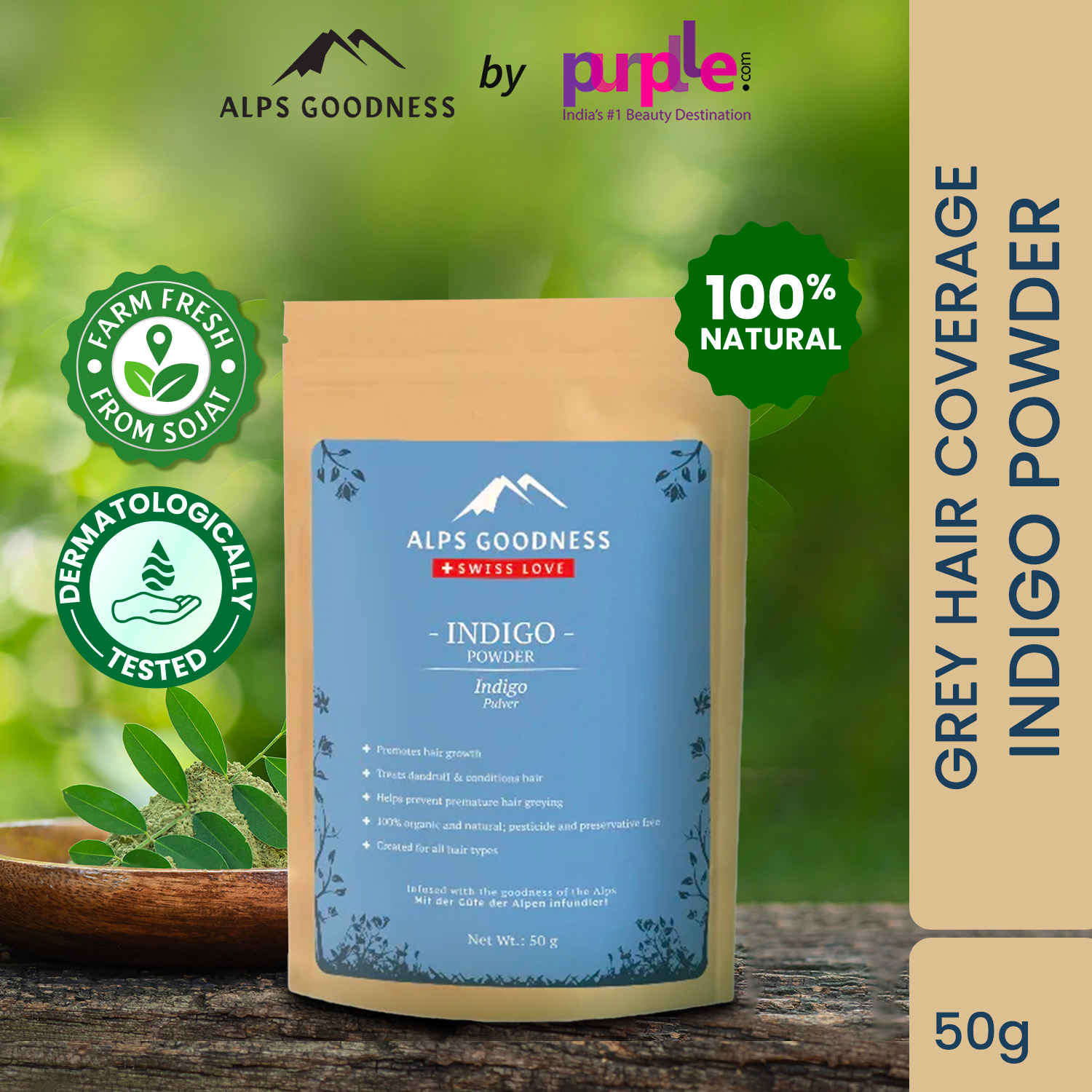 Buy Alps Goodness Powder - Indigo (50 gm) | | 100% Natural Powder | No Chemicals, No Preservatives, No Pesticides | Natural Hair Color | Promotes Hair Growth | Prevents Premature Greying - Purplle