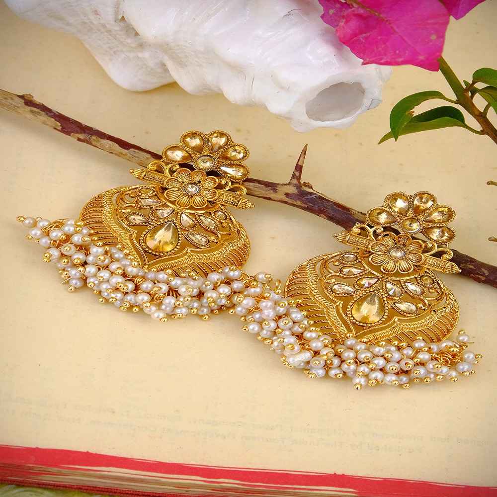 Buy Crunchy Fashion Traditional Gold Plated White Pearl Earring RAE0830 - Purplle