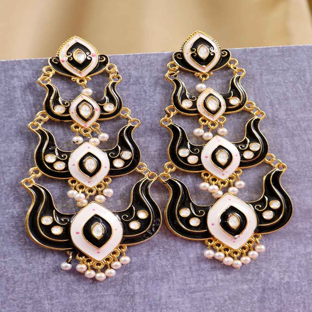 Buy Crunchy Fashion Classic Meenakari Grey Double Layer Gold Plated Black Dangler Earrings RAE1519 - Purplle