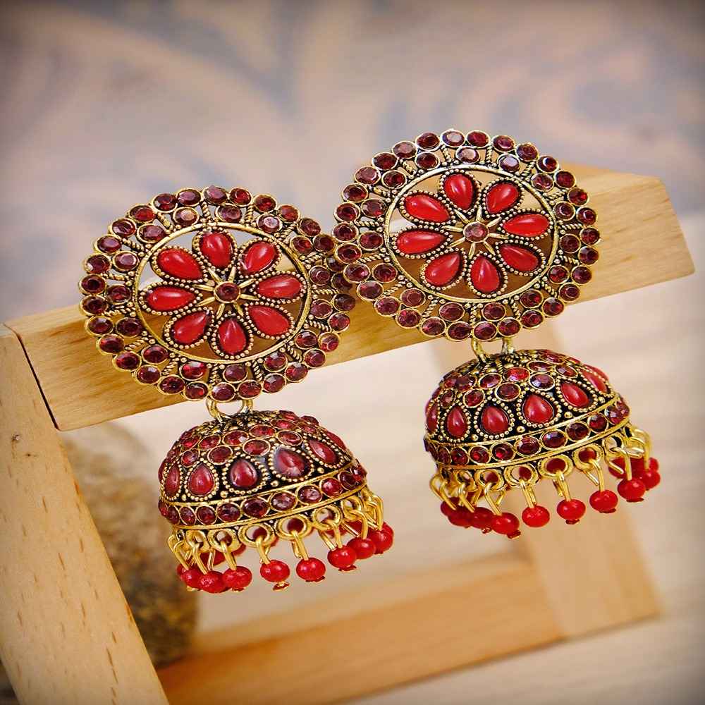 Buy Crunchy Fashion Gold Plated Meenakari Floral Red Jhumka Earrings With White Pearl RAE0914 - Purplle