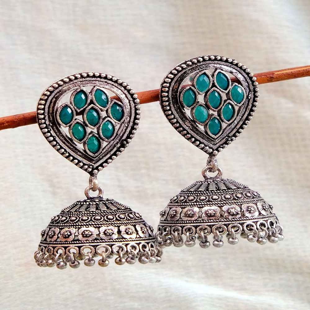 Buy Crunchy Fashion German Sliver Green Jhumka Earrings RAE1202 - Purplle