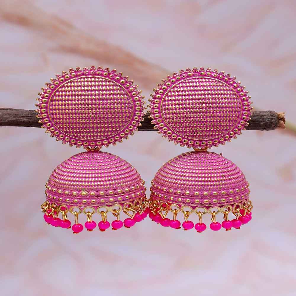 Buy Crunchy Fashion Gold-plated Pink Round Check square Design Jhumka Earrings RAE1555 - Purplle