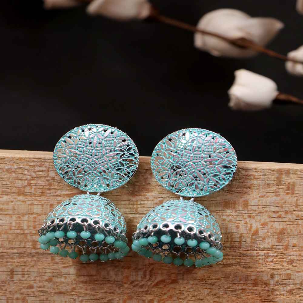 Buy Crunchy Fashion Oxidised Silver Enamel Sky Blue Pearl Pearls Jhumka Earrings RAE1771 - Purplle