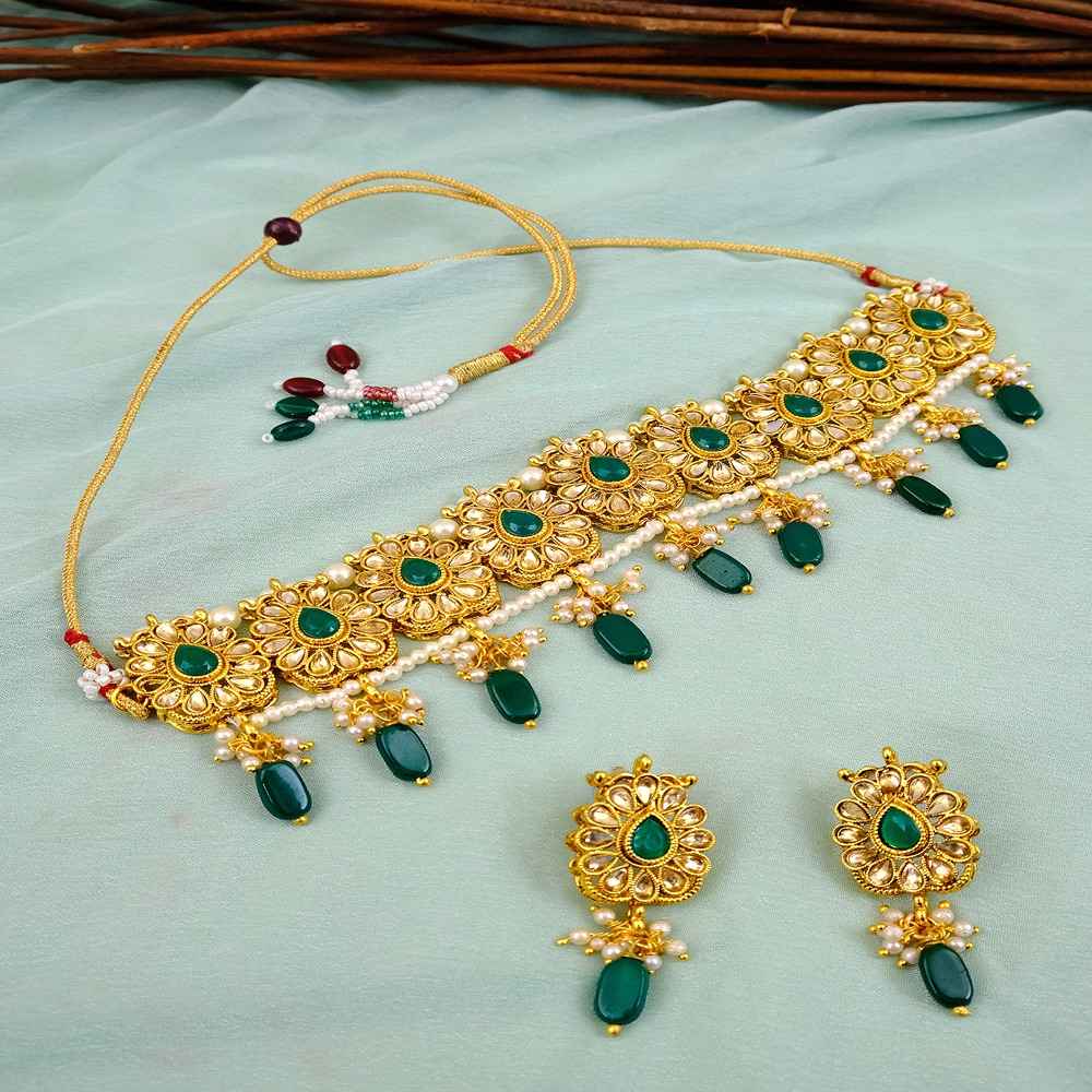 Buy Crunchy Fashion Traditional Wedding Collection Choker Necklace With Earrings RAS0302 - Purplle