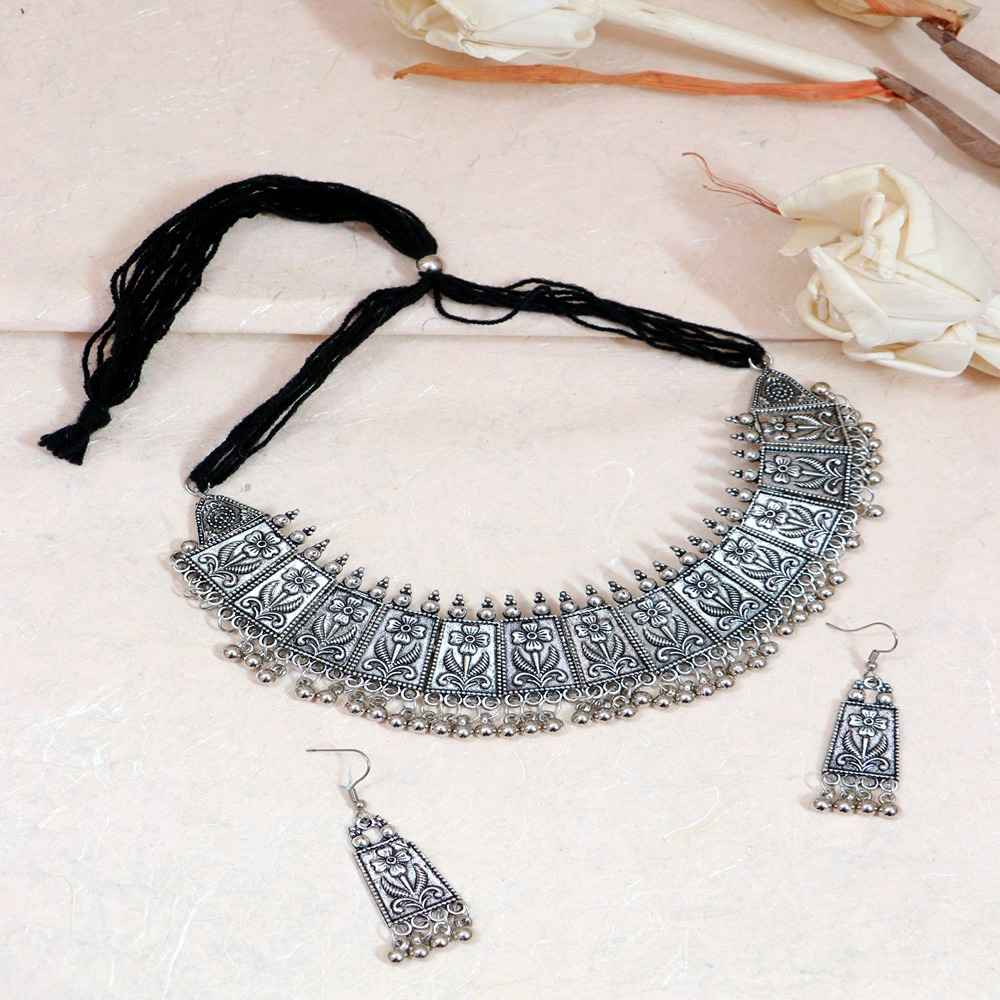 Buy Crunchy Fashion Oxidised Antique Silver Meena Work Handcrafted Jewellery Set CFS0375 - Purplle