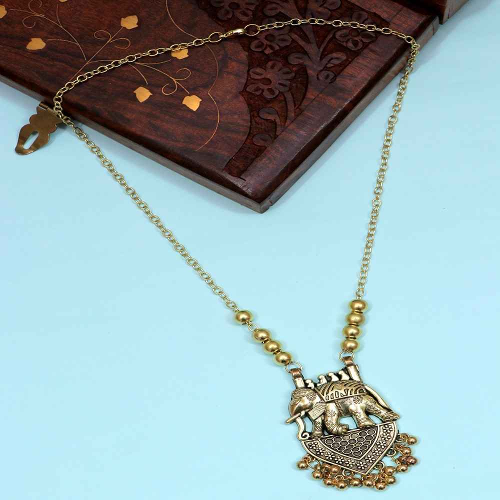 Buy Crunchy Fashion Oxidized German Goldeb Royal elephant Design Long Necklace CFN0902 - Purplle