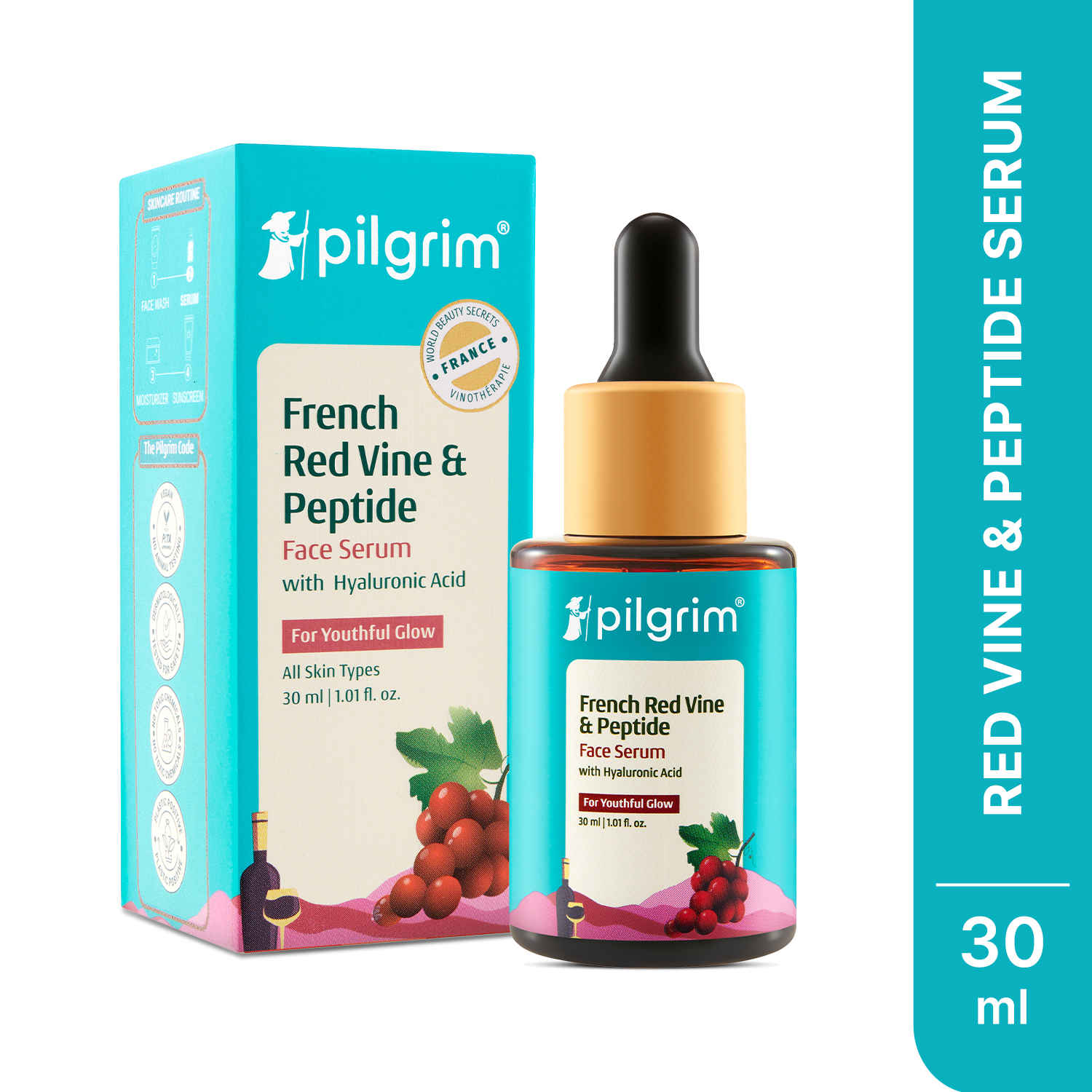 Buy Pilgrim Red Vine Face Serum with Peptides & Hyaluronic Acid for Anti-Ageing 30.0 ml - Purplle
