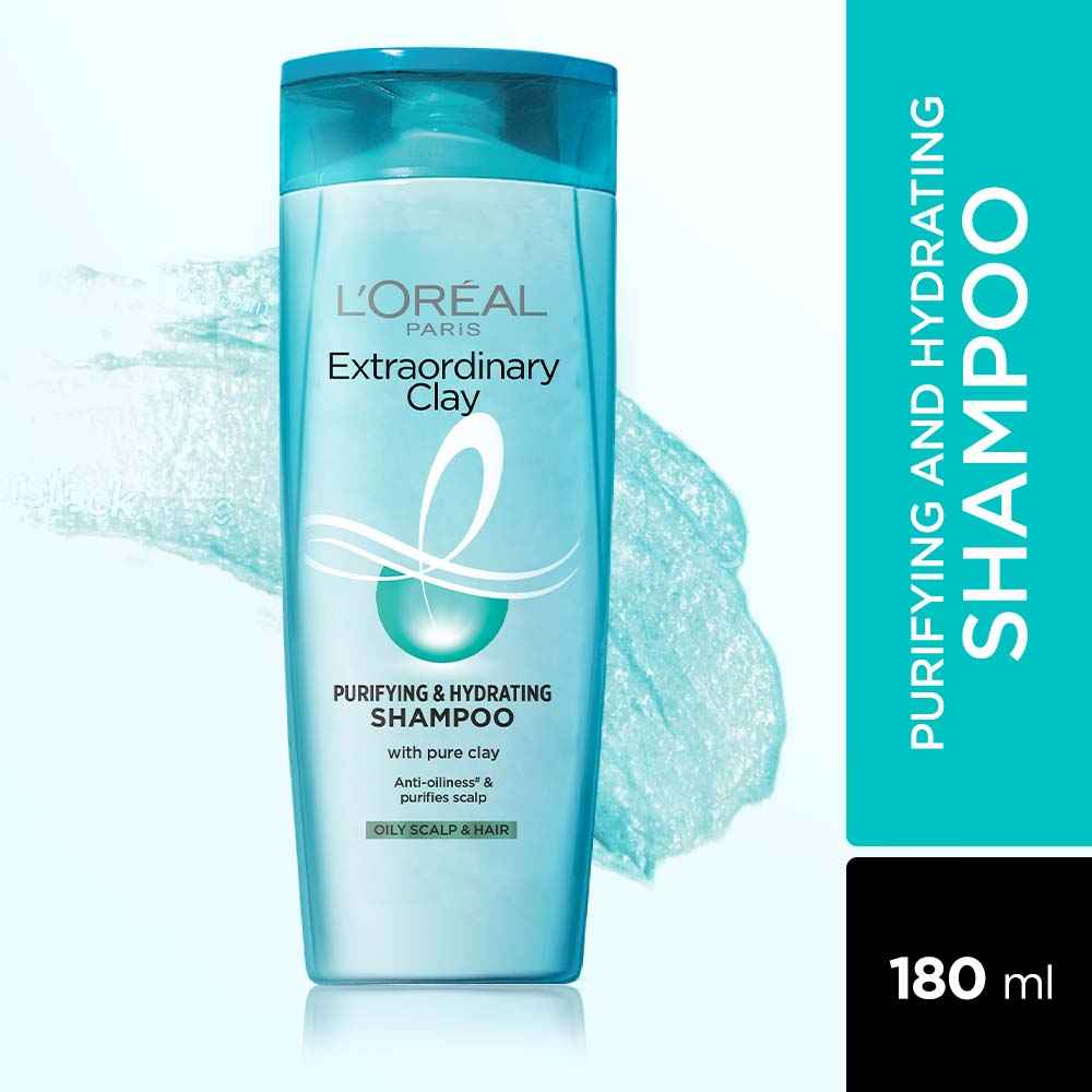 Buy L'Oreal Paris Purifying and Hydrating Shampoo, Rebalancing & Hydrating, For Oily Roots & Dry Ends, Extraordinary Clay, 180 ml - Purplle
