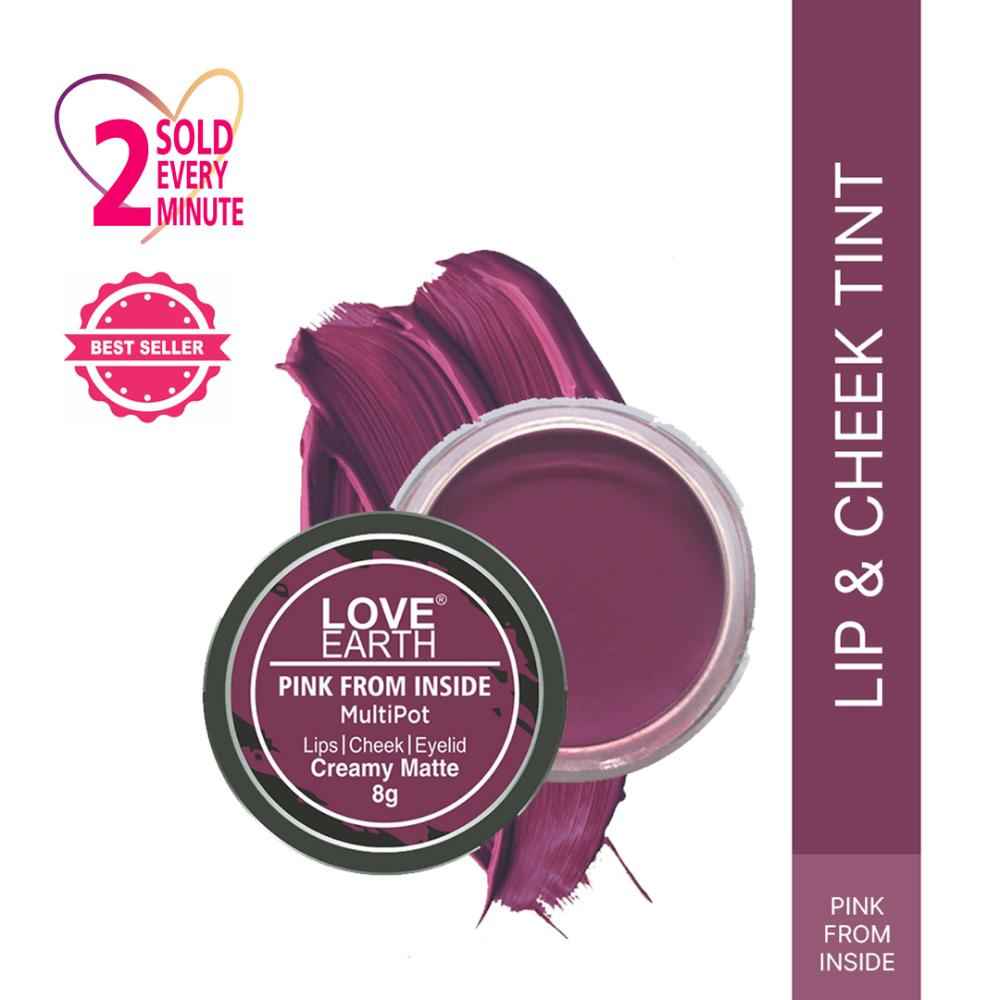 Buy Love Earth Lip Tint & Cheek Tint Multipot - Pink From Inside With Jojoba Oils & Vitamin E For Lips, Eyelids And Cheeks, Creamy Matte - Purple - 8 gm - Purplle