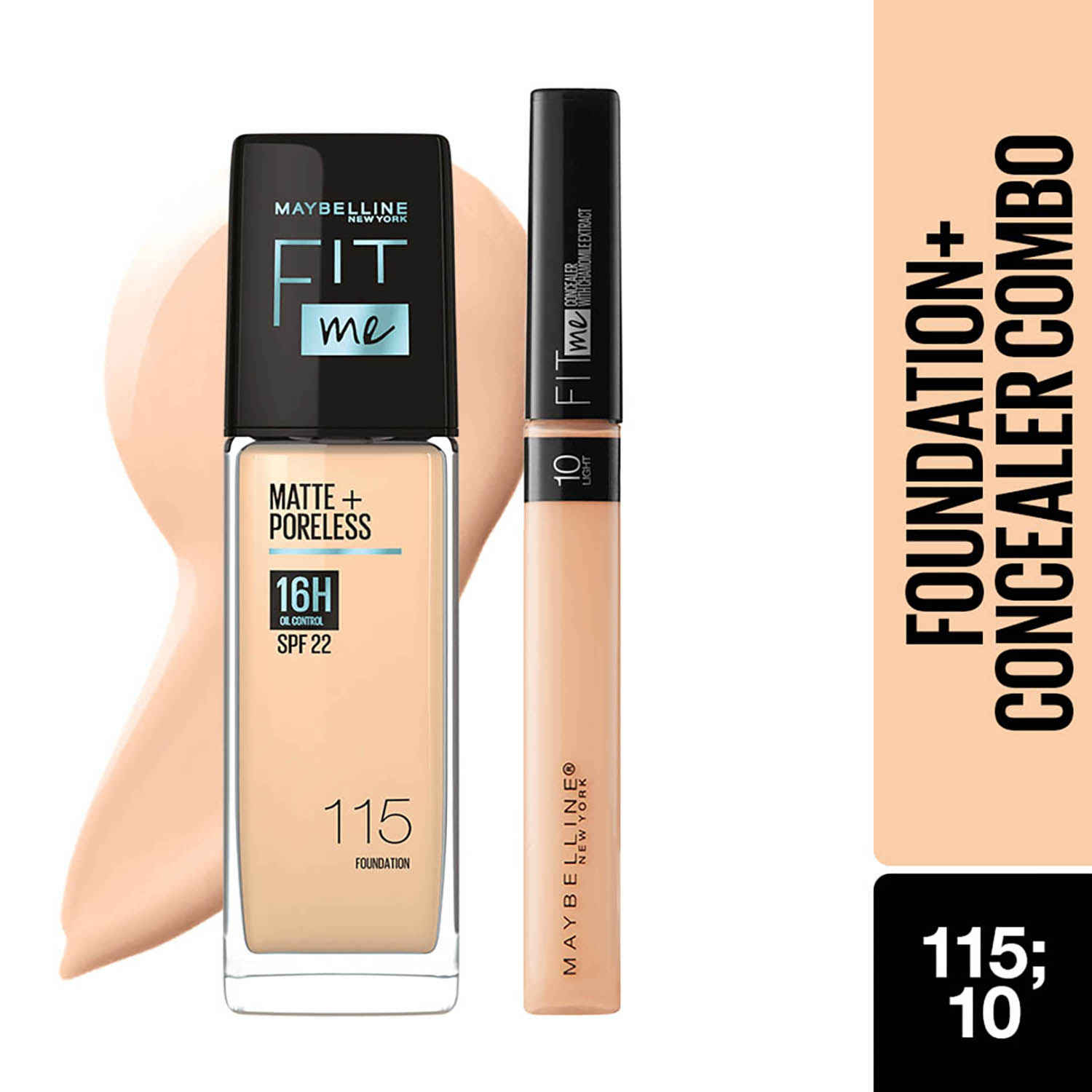Buy Maybelline New York Perfect FIT ME Flawless Matte Base Makeup Combo Conceal+Blend Duo Kit, Fit Me Foundation 115 (30ml)+Fit Me Concealer Shade 10 (6.8ml) - Purplle