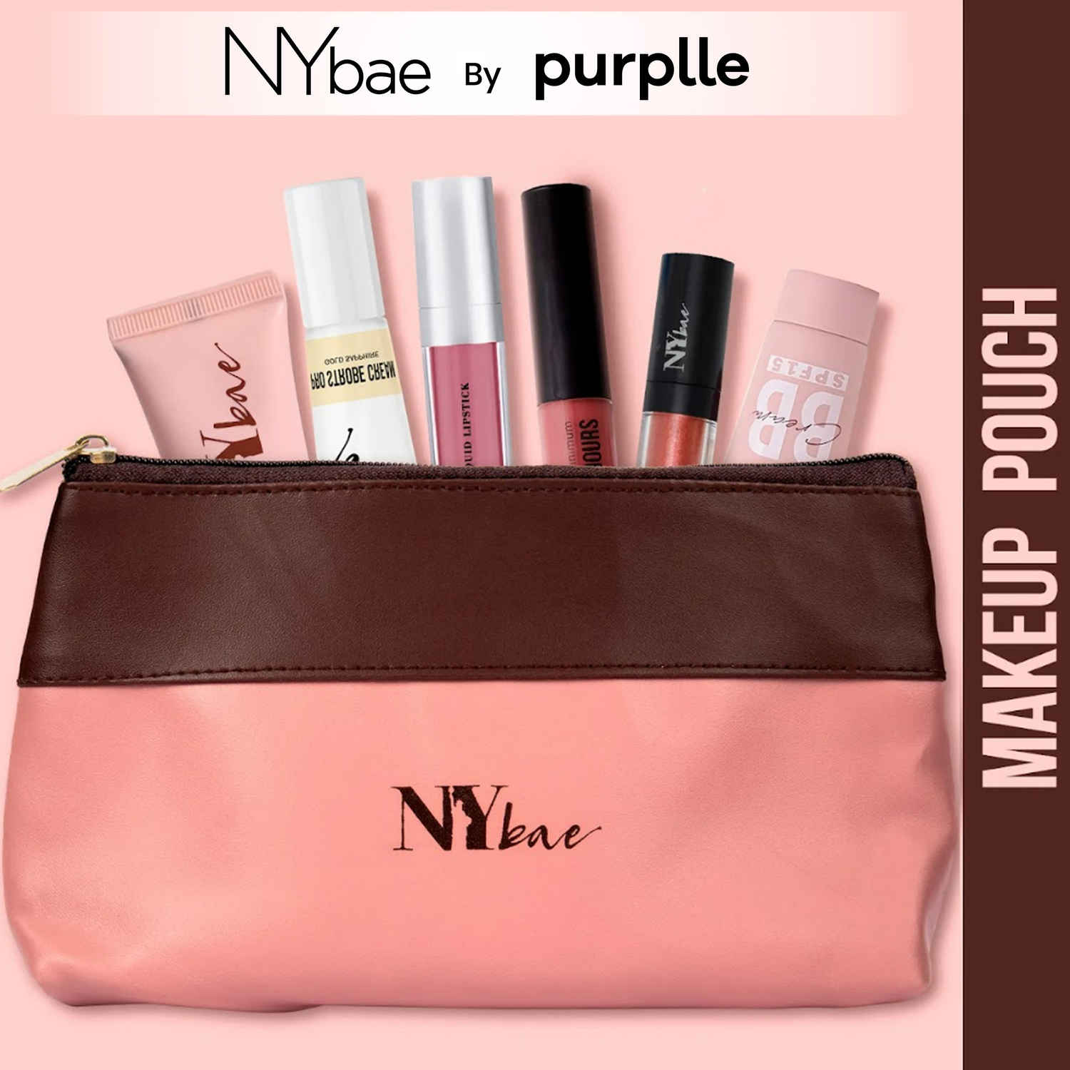 Buy NY Bae Twin Hues Makeup Pouch | Makeup Bag | Dual Tone | Brown & Pink | Multi Purpose | Travel Friendly - Rosewood 01 - Purplle