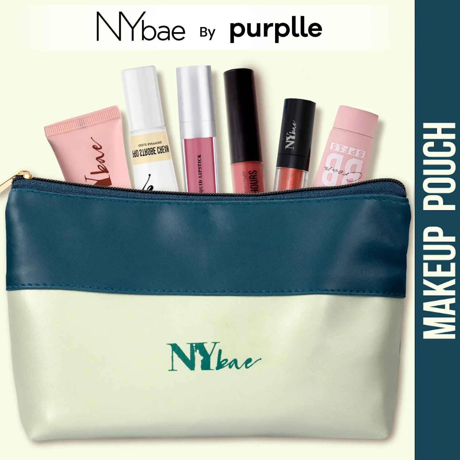 Buy NY Bae Twin Hues Makeup Pouch | Makeup Bag | Dual Tone | Green & Blue | Multi Purpose | Travel Friendly - Earthy 03 - Purplle