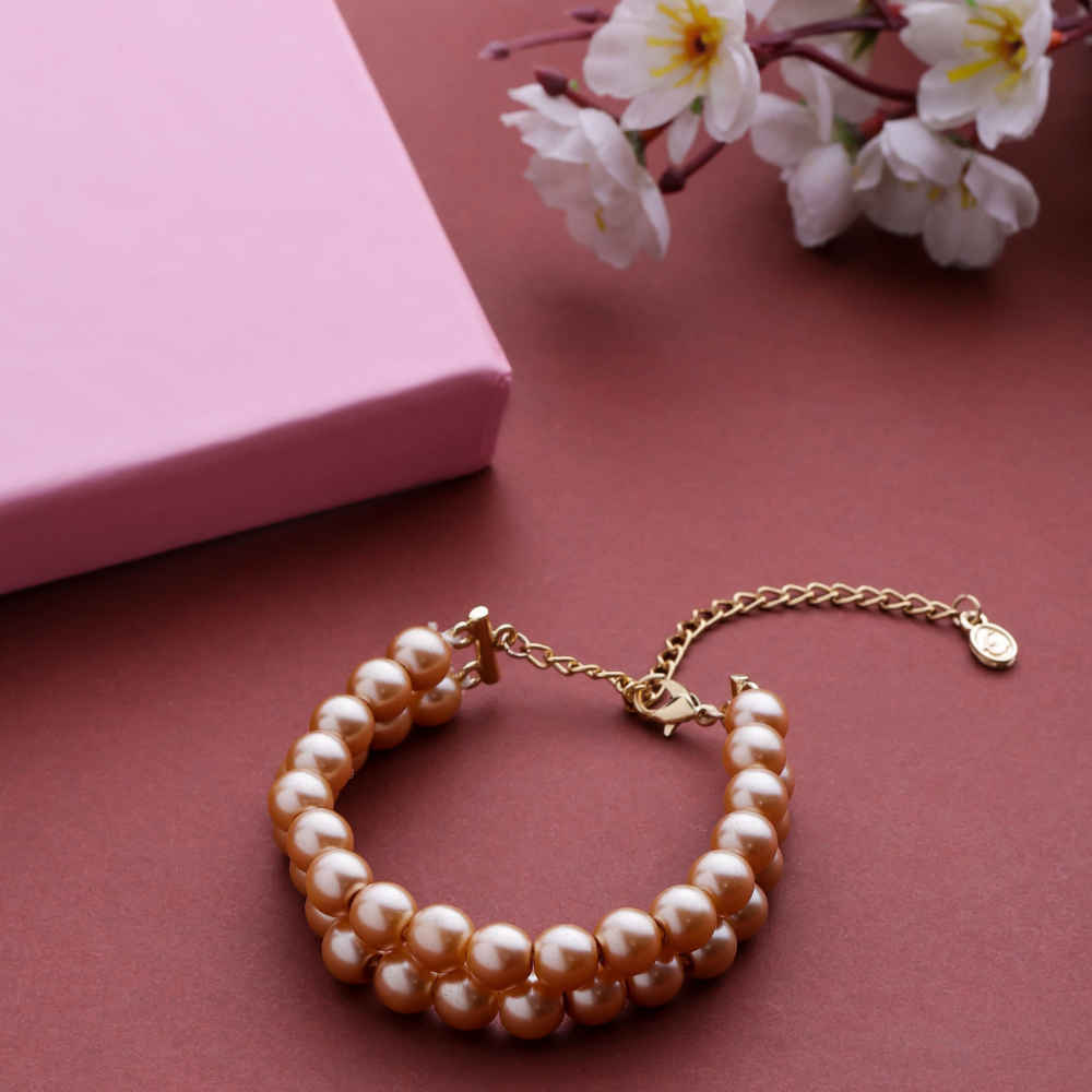 Buy Estele Gold Plated Creamy Double Line Pearl Bracelet for Women - Purplle