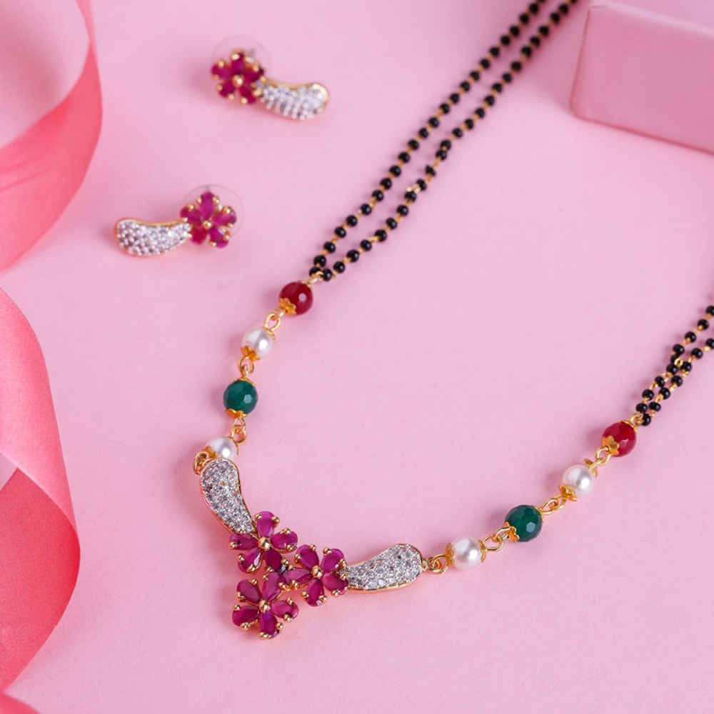 Buy Estele Gold Plated CZ Flower Designer Mangalsutra Necklace Set for Women - Purplle