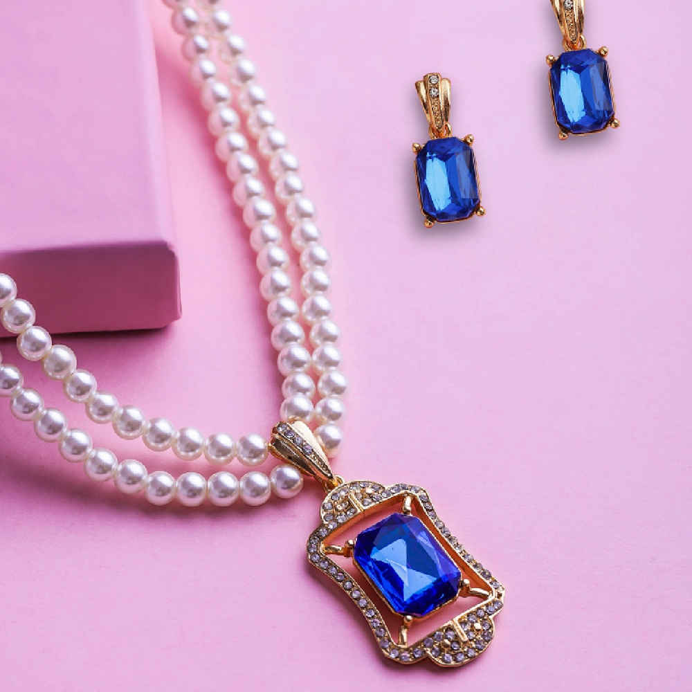 Buy Estele Gold Plated Sophisticated Pearl Jewellery Set with Amethyst Stone for Women - Purplle