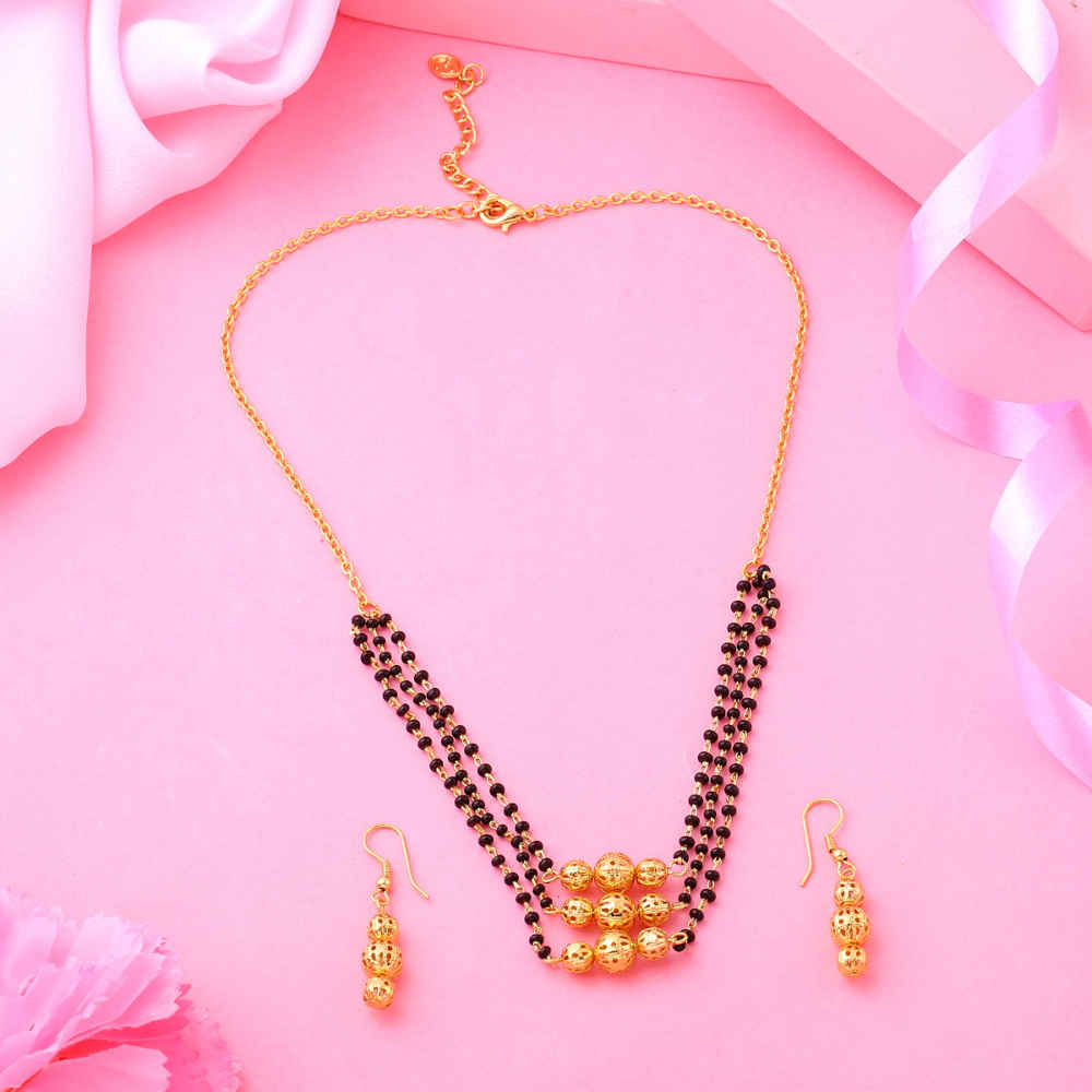 Buy Estele Gold Plated Triple Layer Bead Mangalsutra Necklace Set for Women - Purplle