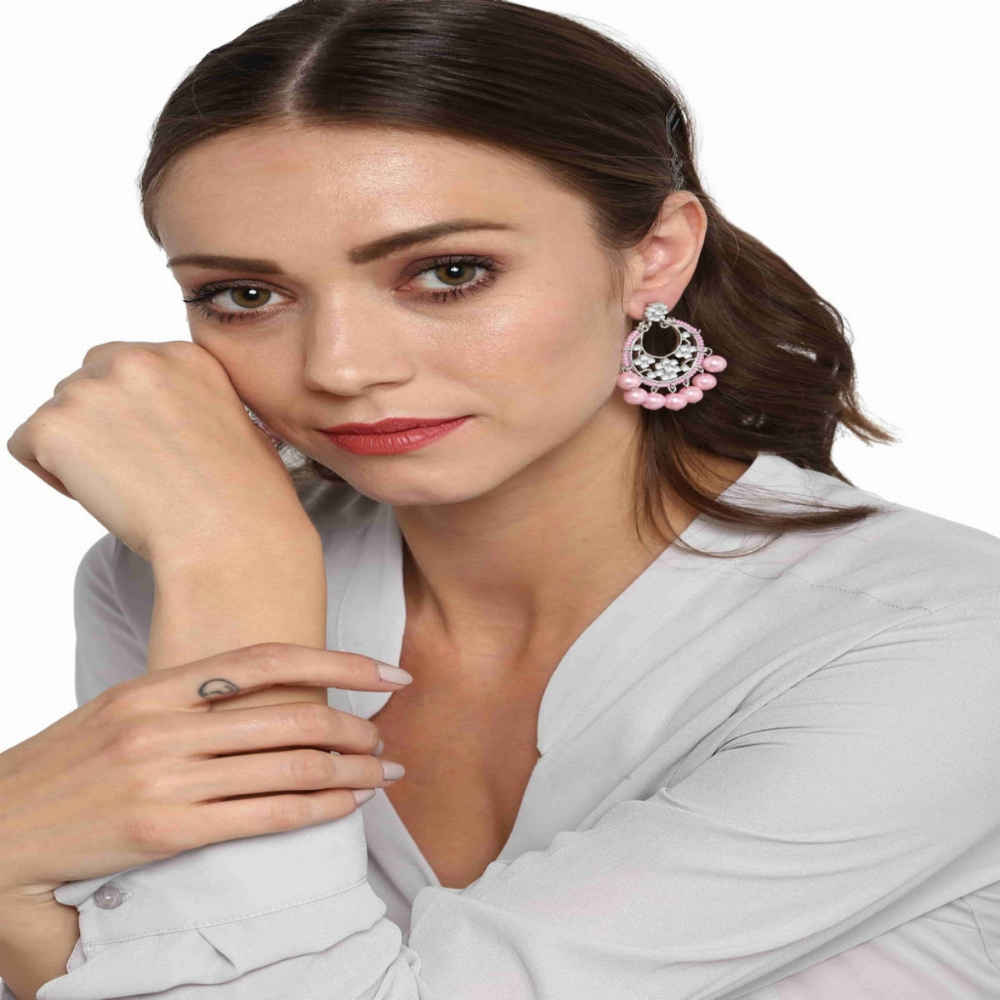 Buy Estele Rhodium Plated Splendid Drop Earrings with Glowing Pearls for Women - Purplle