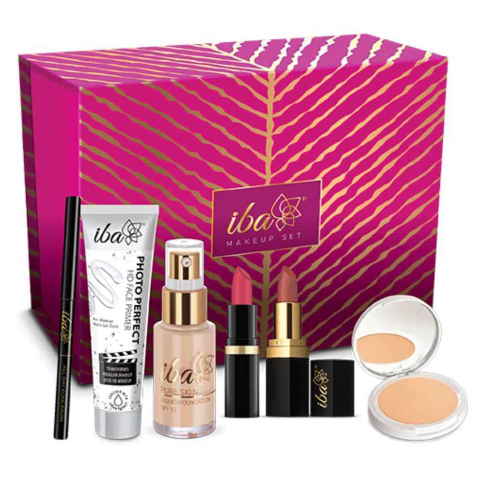 Buy Iba Makeup Gift Set for Women (Fair) - Foundation, Compact, Primer, Lipsticks, Kajal | Long Lasting | Full Coverage | 100% Vegan & Cruelty-Free (6 items in the set) - Purplle