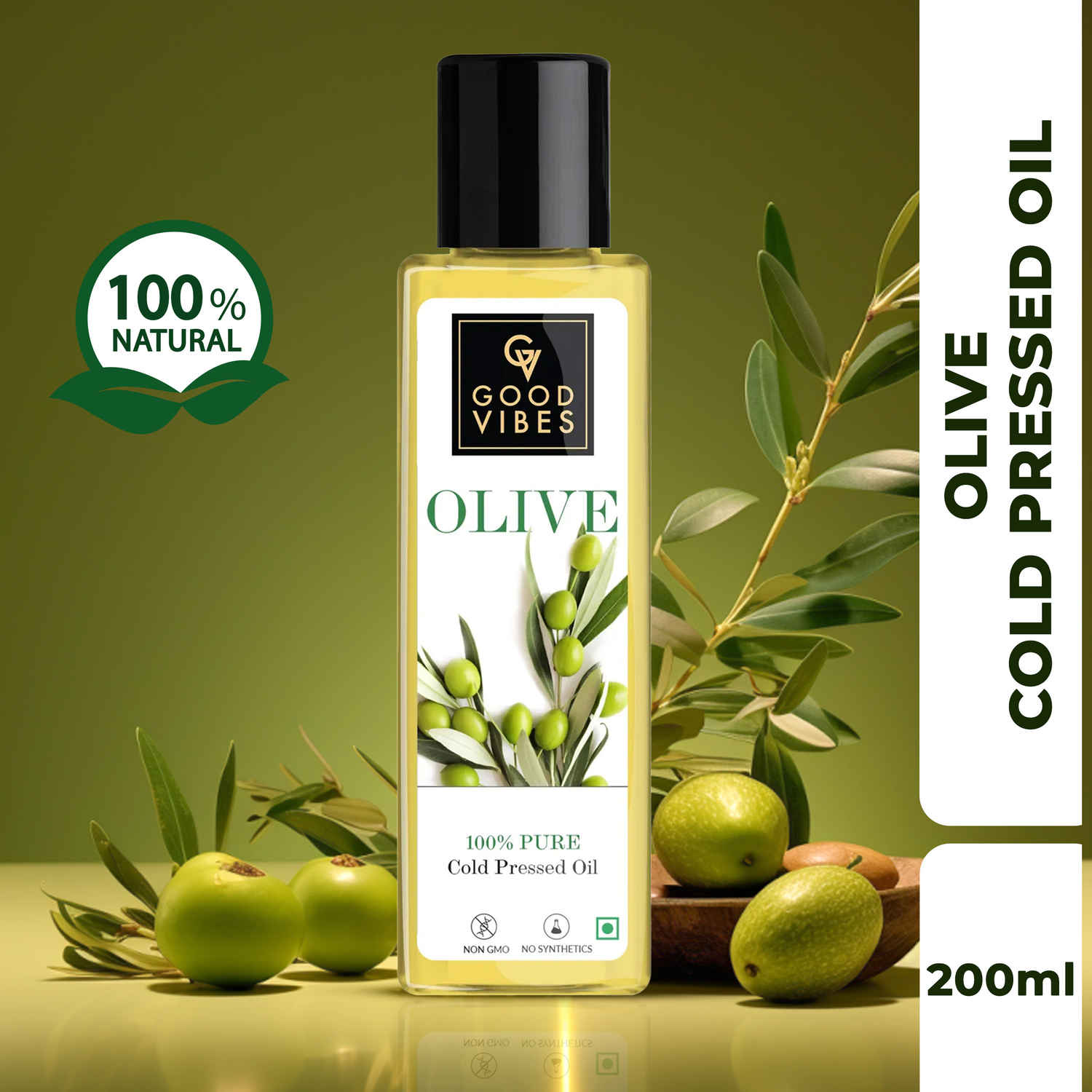 Buy Good Vibes Olive 100% Pure Cold Pressed Carrier Oil For Hair & Skin | Hair Repair, Anti-Ageing | No Parabens, No Animal Testing (200 ml) - Purplle