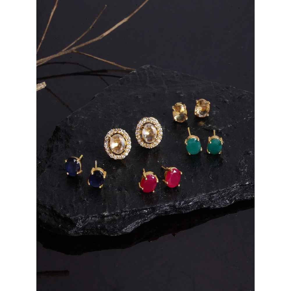 Buy Zeneme Gold-Plated Floral Oval Shaped Swarovski With Interchangeable Crystal Stud Fashion Jewellery. - Purplle