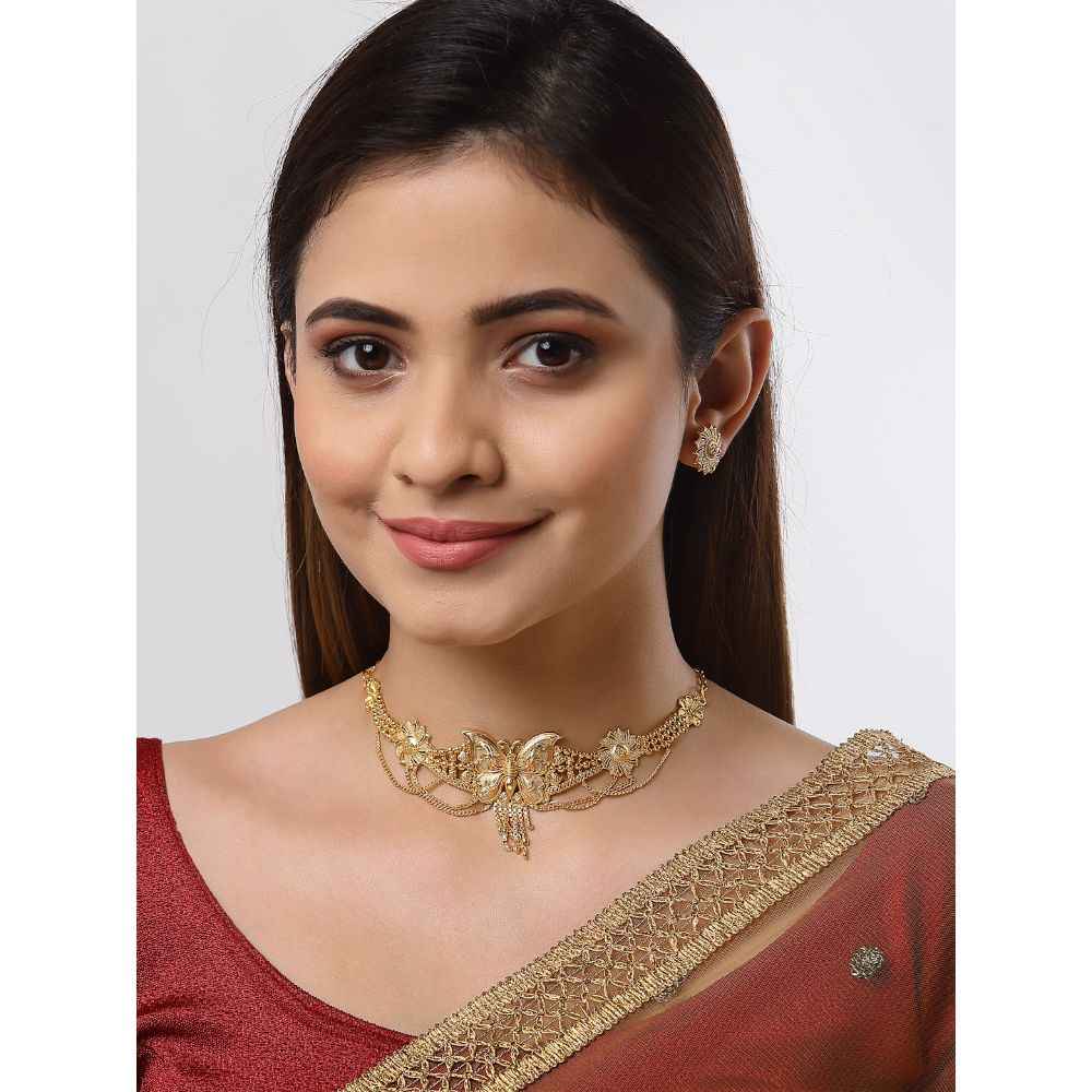 Buy Zeneme Gold-plated Butterfly Intricated Detail Choker Necklace - Purplle