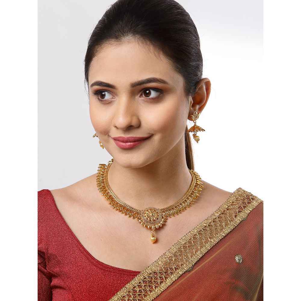 Buy Zeneme Gold-Plated Intricate Design Temple Necklace - Purplle