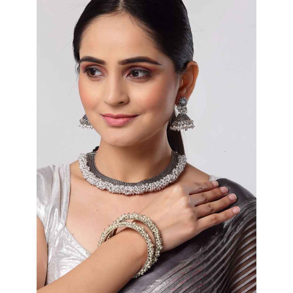 Buy Zeneme Oxidised Silver-Plated Beaded Jewellery Set with Bangles - Purplle