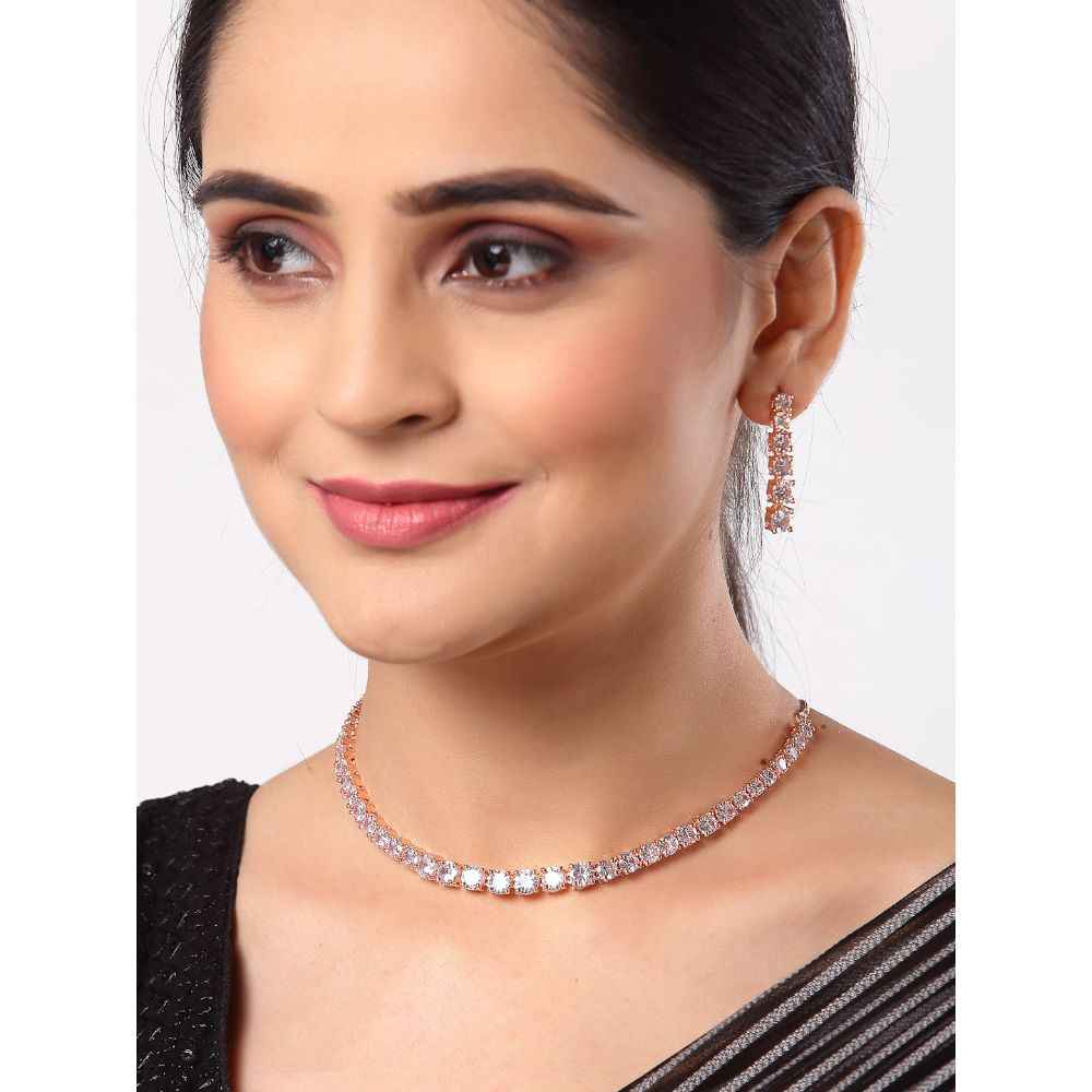 Buy Zeneme Rose Gold Plated & White American Diamond Studded Jewellery Set - Purplle
