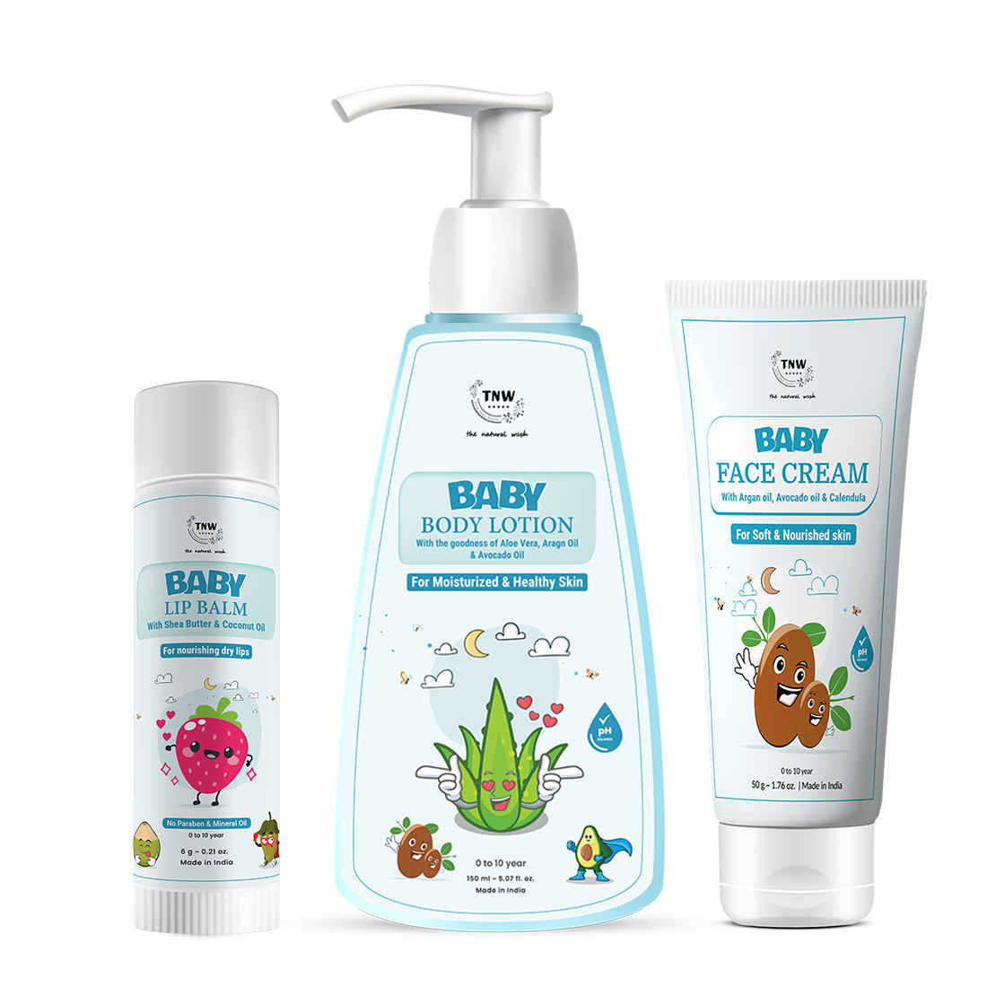 Buy Combo of 3- Baby Lip Balm 6gm + Baby Face Cream 50g + Baby Body Lotion 150ml - Purplle