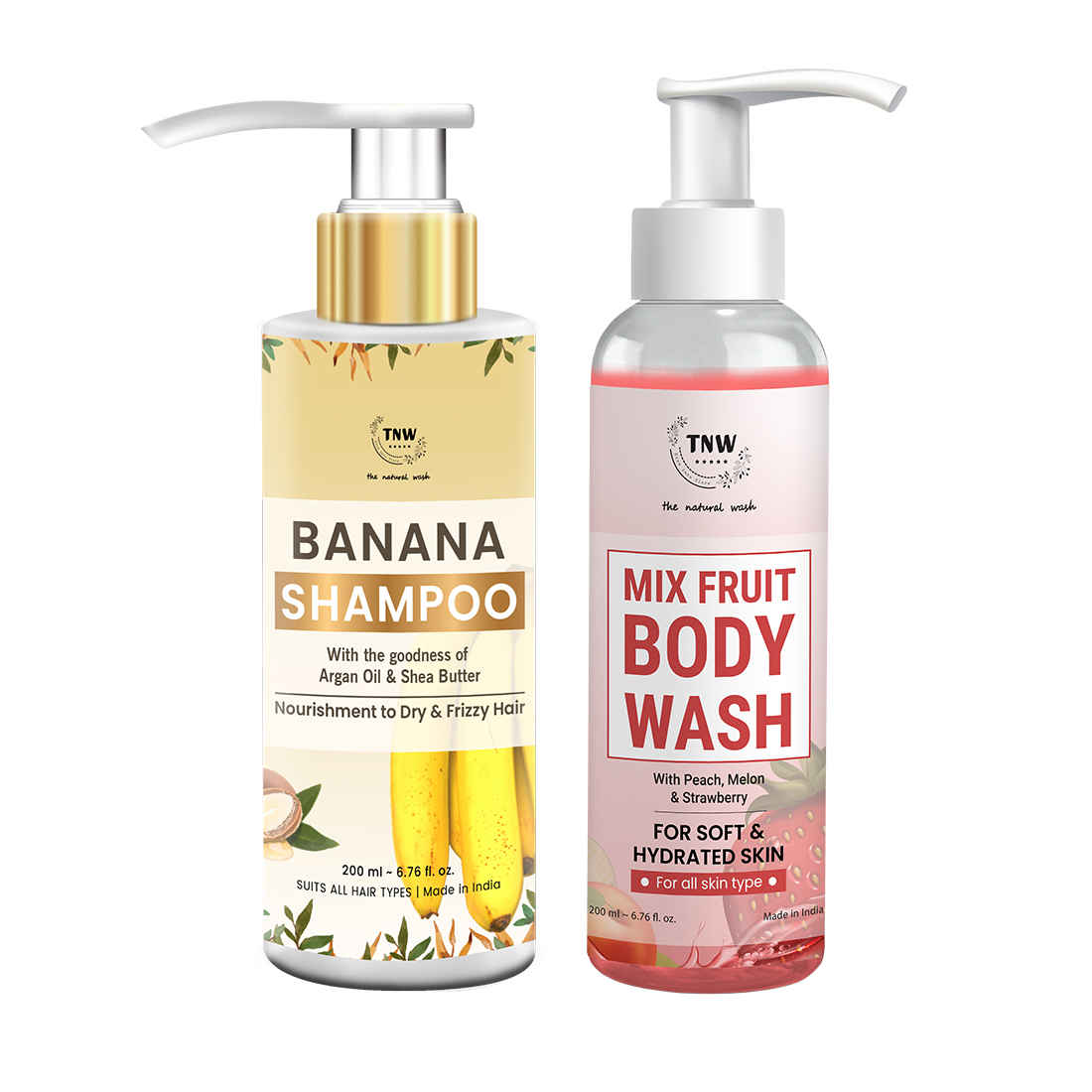 Buy Combo of 2- Mix Fruit Body Wash 200ml + Banana Shampoo 200ml - Purplle