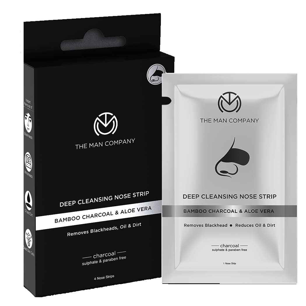 Buy The Man Company Charcoal Nose Strips with Aloevera Extract | Blackhead, Whitehead Remover | Pores Cleanser | Dirt Free | Improves Skin Texture ( 4 Strips) - Purplle