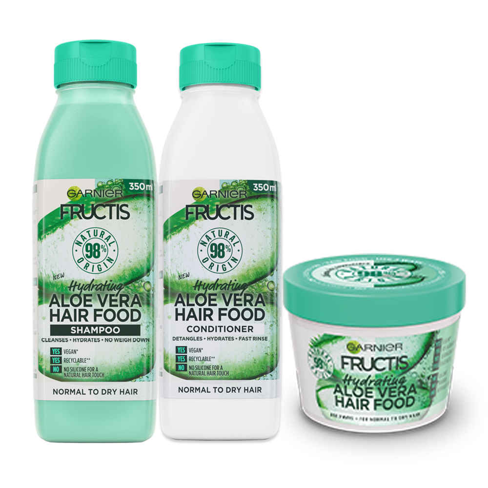 Buy Garnier Fructis Hair Food Quenching Aloe Vera Shampoo + 3-in-1 Hair Mask (Combo Pack of 2) - Purplle