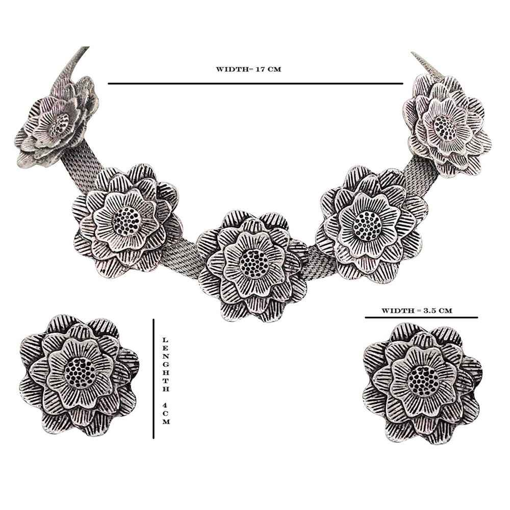 Buy Pujvi Fashions Antique Oxidised flower Necklace set for girls and womens - Purplle