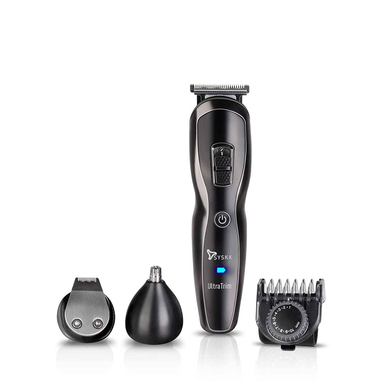 Buy Syska HT3333K Corded & Cordless Stainless Steel Blade Grooming Trimmer with 60 Minutes Working Time; 10 Length Settings (Black) - Purplle