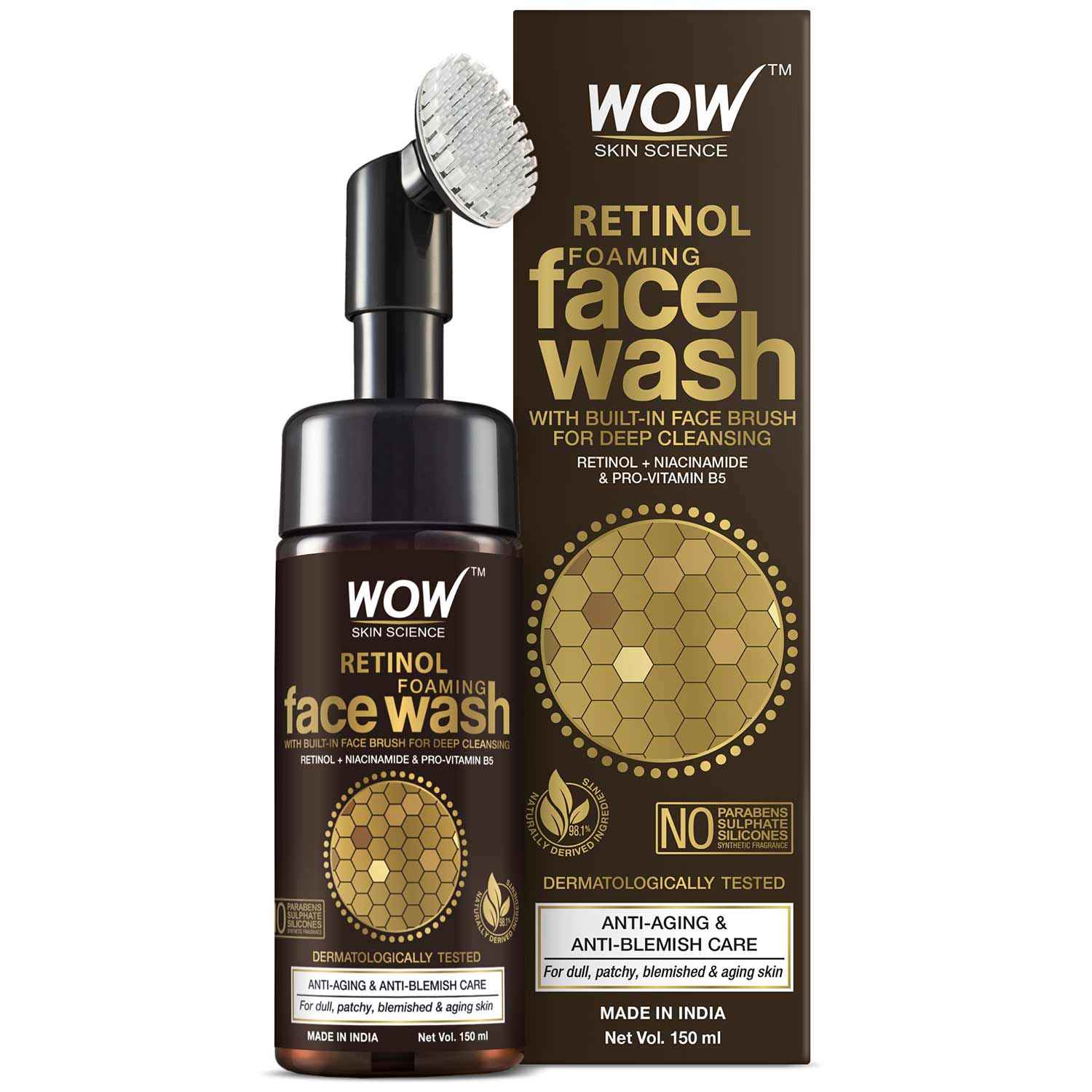 Buy WOW Skin Science Retinol Foaming Face Wash For Fine Lines, Age Spots & Blemishes - With Built-In Brush (150 ml) - Purplle