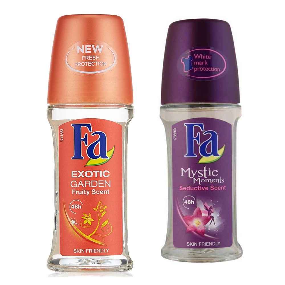 Buy FA Pack of 2 Anti-Perspirant Skin Friendly Roll On, 50 ml each(Exotic Garden & Mystic Moments) - Purplle