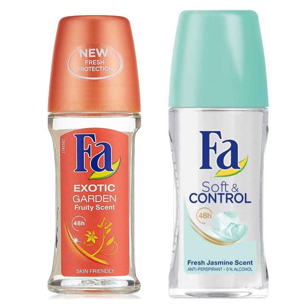 Buy FA Pack of 2 Anti-Perspirant Skin Friendly Roll On, 50 ml each(Exotic Garden & Soft and Control) - Purplle