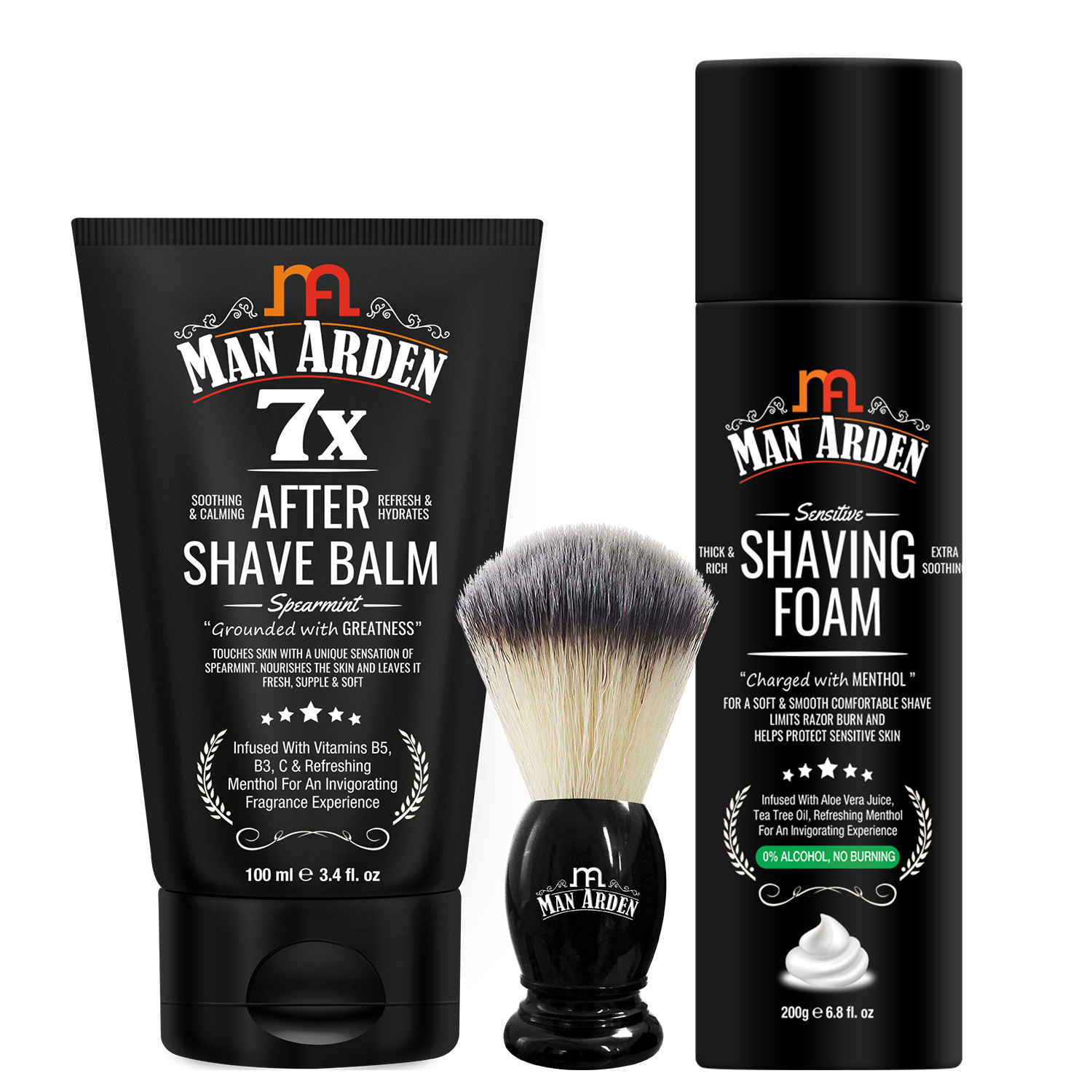Buy Man Arden Shaving Combo | After Shave Balm 100ml + Shaving Brush + Shaving Foam 200ml - Purplle