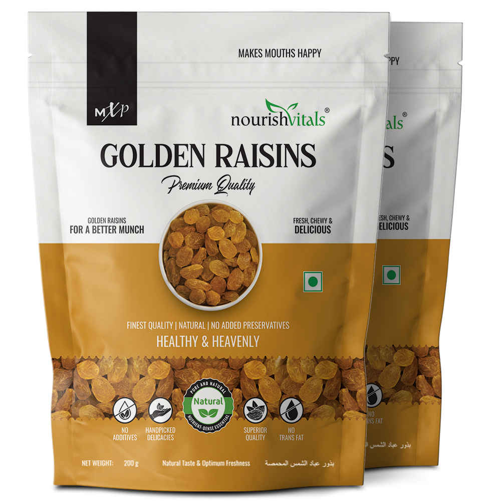 Buy NourishVitals Golden Raisins Premium Quality, Finest Quality | Natural | No Added Preservatives, Healthy & Heavenly, 200g x Pack of 2 - Purplle