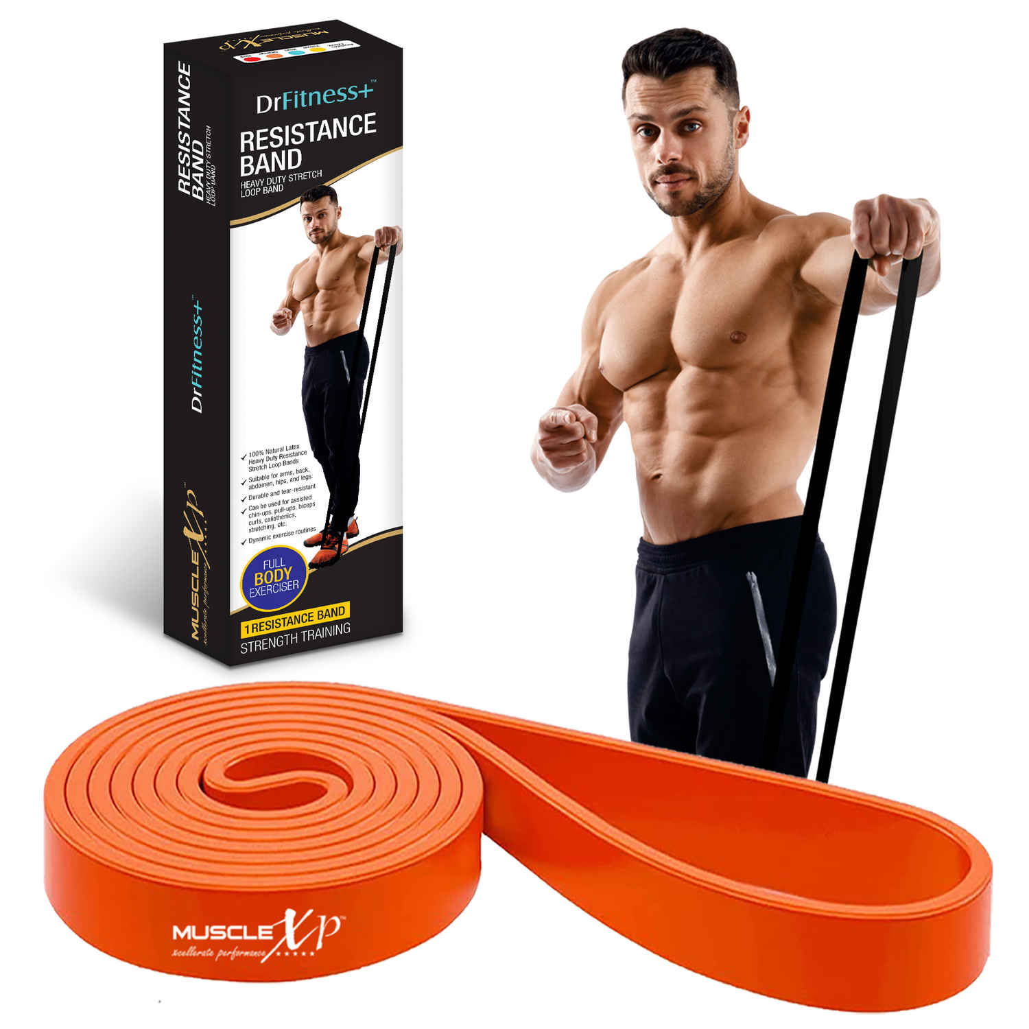 Buy MuscleXP DrFitness+ Resistance Loop Band For Men & Women, Heavy Duty Stretch Loop Band, Full Body Exerciser, Physical Therapy, Orange 35-48 kg - Purplle